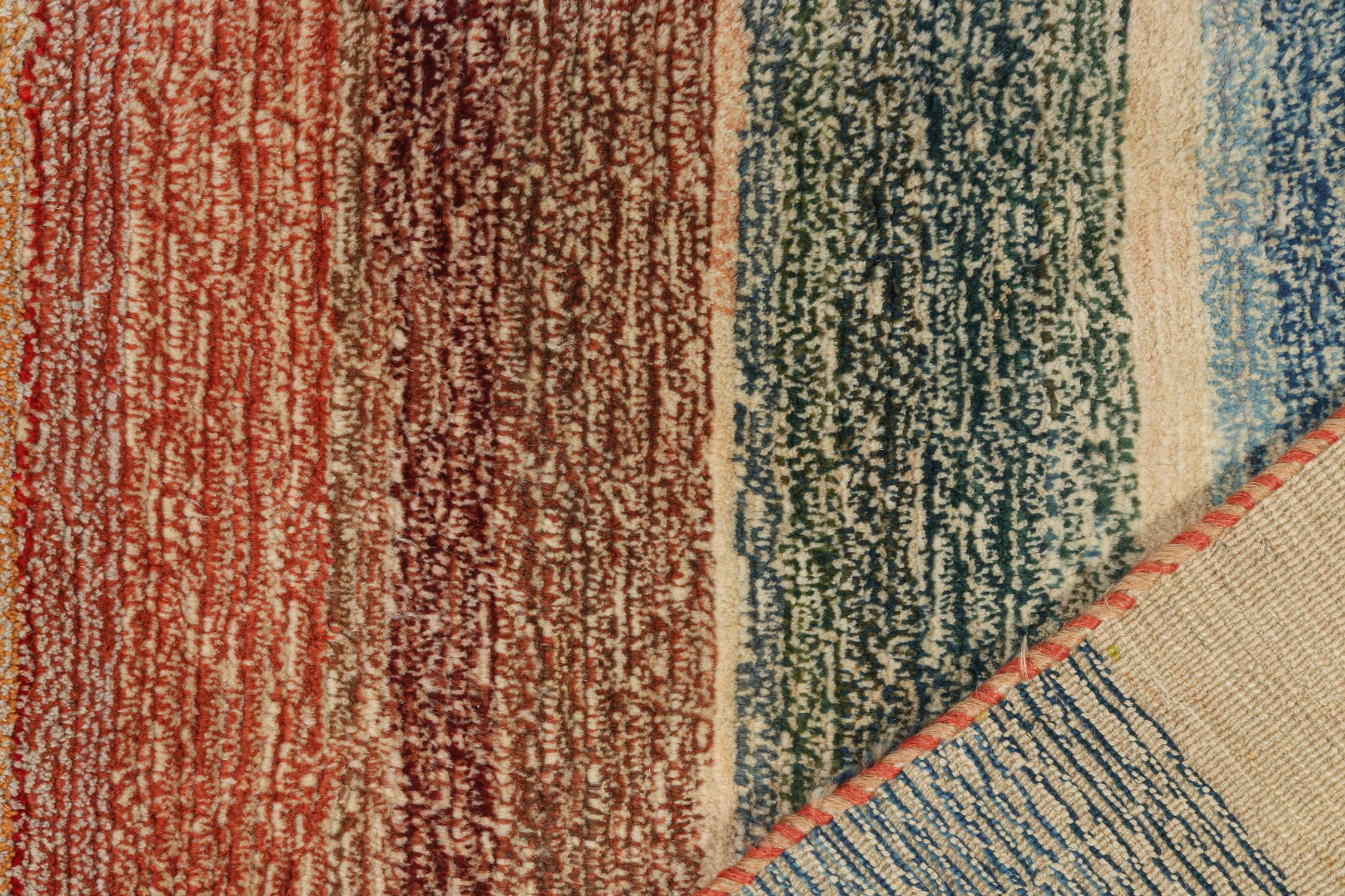 Wool Vintage Gabbeh Tribal Rug in Beige-Brown with Striped Pattern by Rug & Kilim For Sale