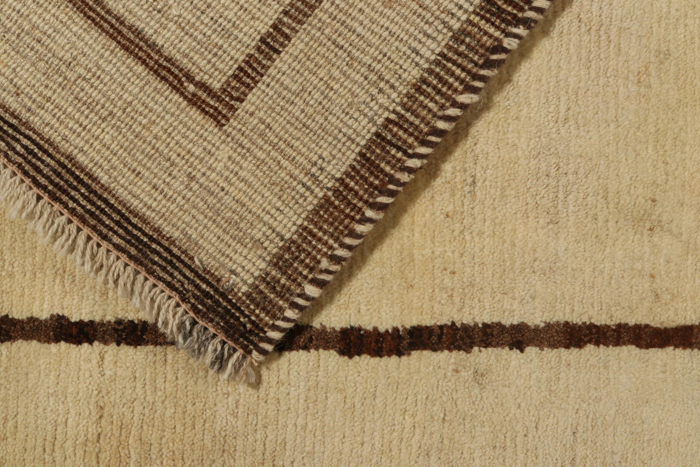 Wool Vintage Gabbeh Tribal Rug in Beige Open Field Minimalist Brown by Rug & Kilim