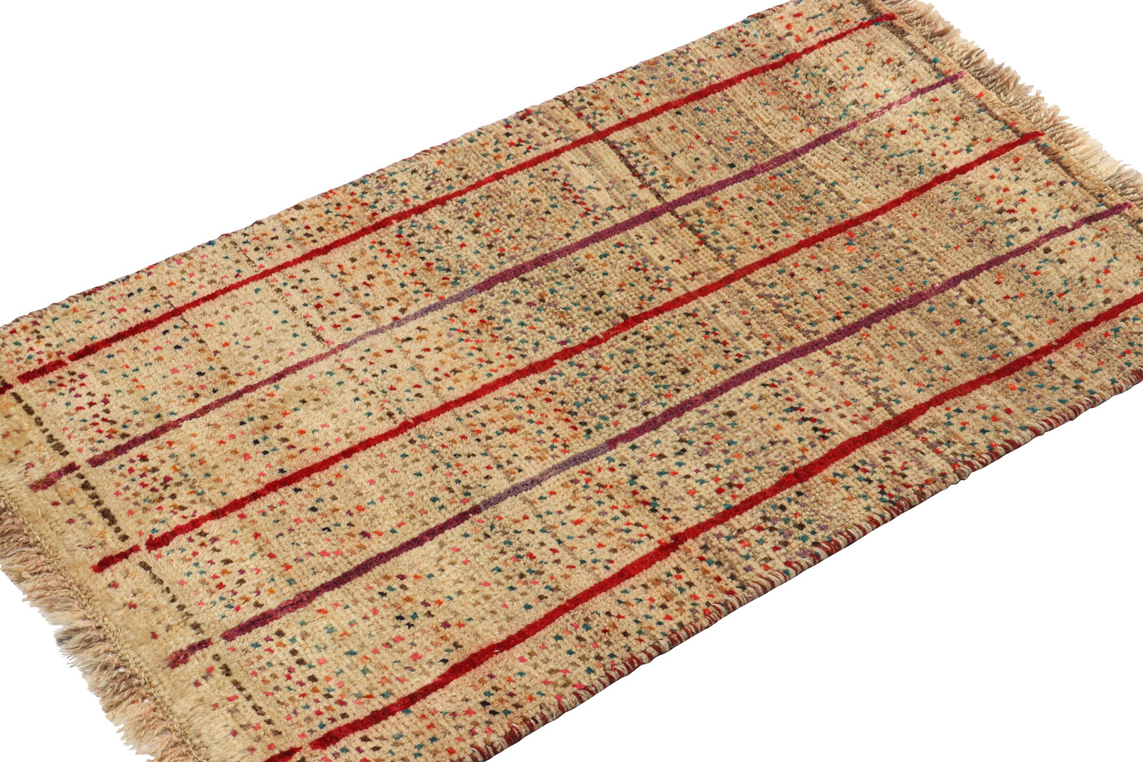 A vintage 2x3 Persian Gabbeh rug, from a grand entry to Rug & Kilim’s curation of rare tribal pieces. Hand-knotted in wool circa 1950-1960. 

On the Design: 

This mid-century piece exhibits a playful take on minimalism with red stripes and