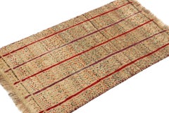 Vintage Gabbeh Tribal Rug in Beige- Red Stripes and Colorful Dots by Rug & Kilim