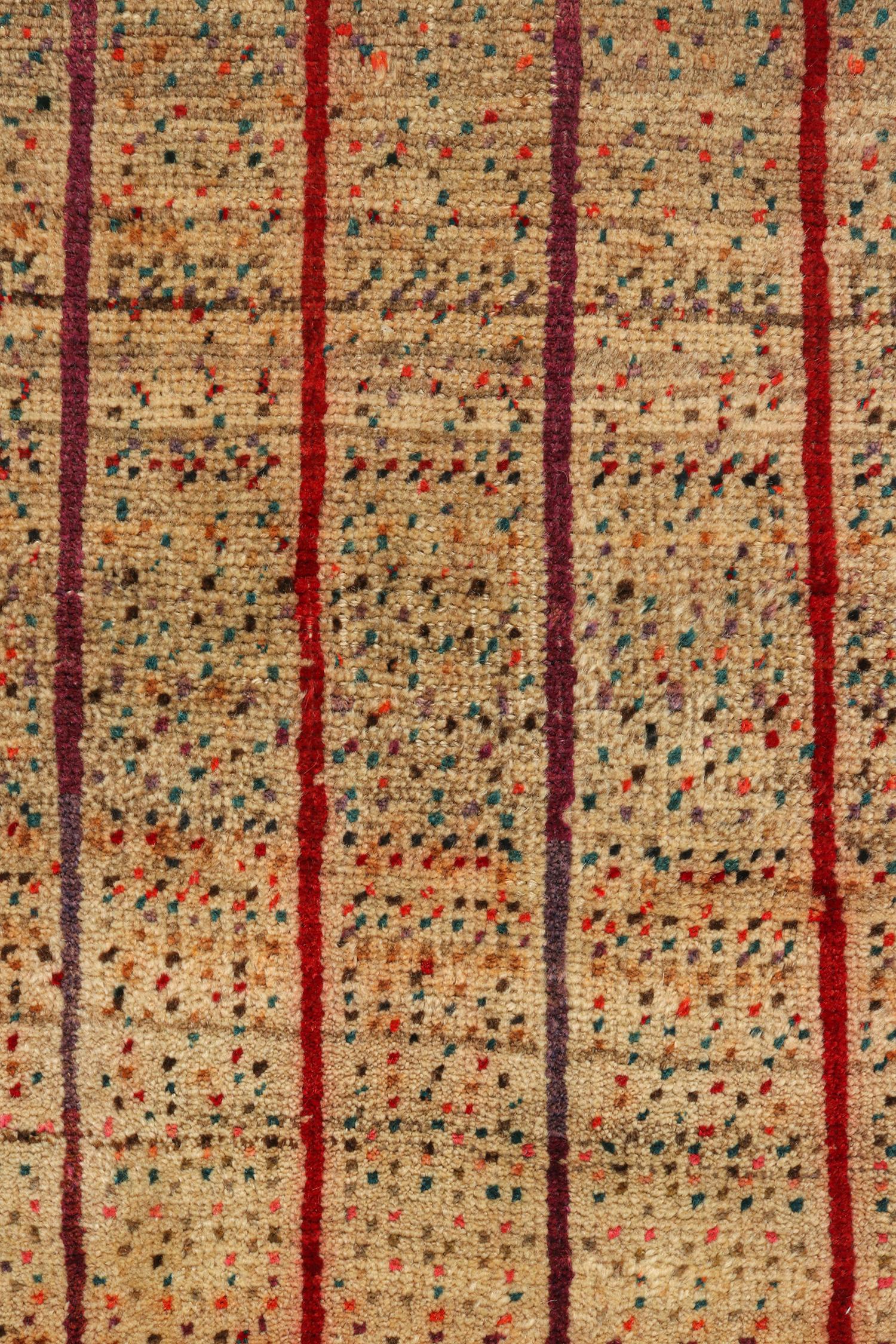 Mid-20th Century Vintage Gabbeh Tribal Rug in Beige- Red Stripes and Colorful Dots by Rug & Kilim For Sale