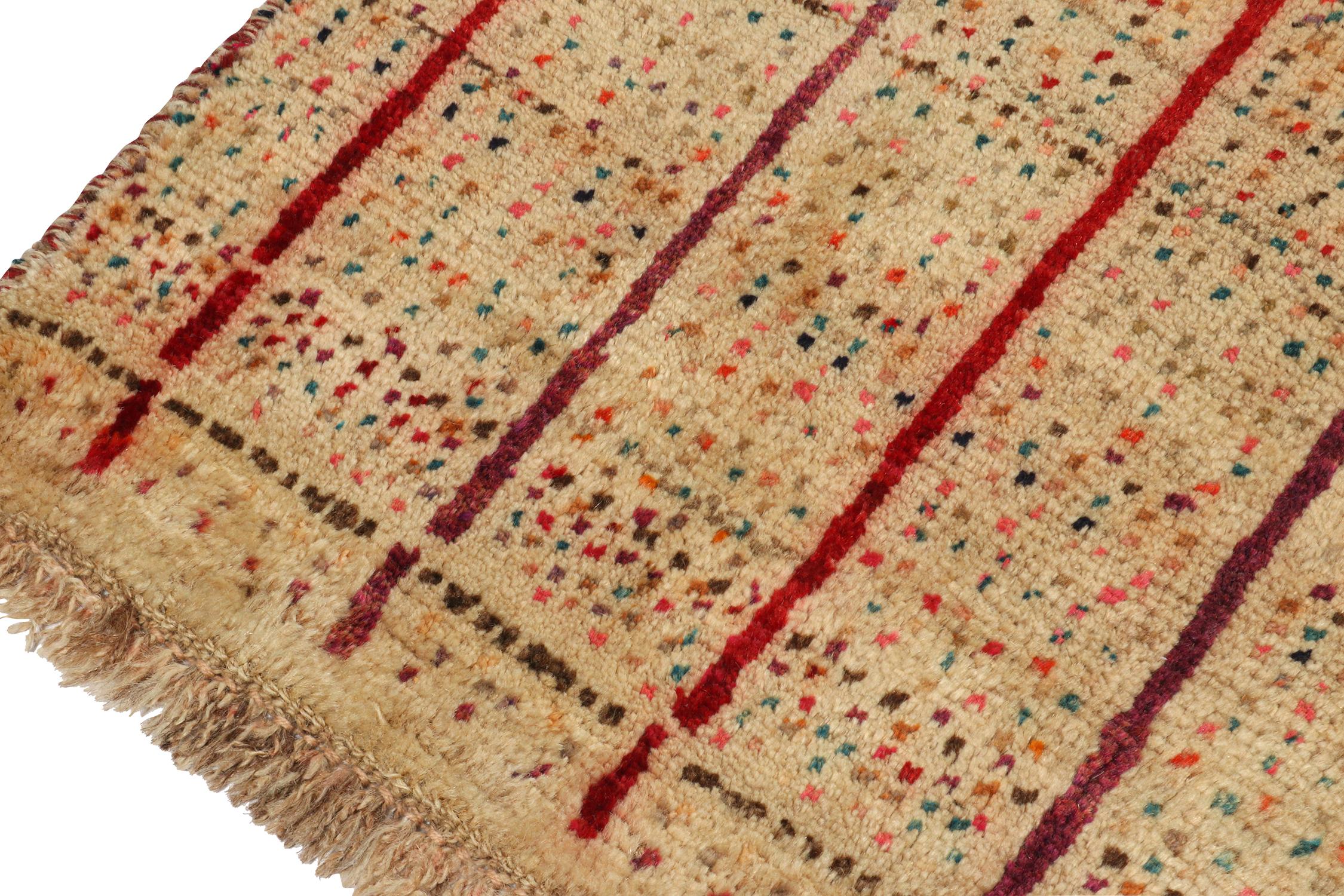 Vintage Gabbeh Tribal Rug in Beige- Red Stripes and Colorful Dots by Rug & Kilim In Good Condition For Sale In Long Island City, NY