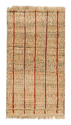 Vintage Gabbeh Tribal Rug in Beige- Red Stripes and Colorful Dots by Rug & Kilim