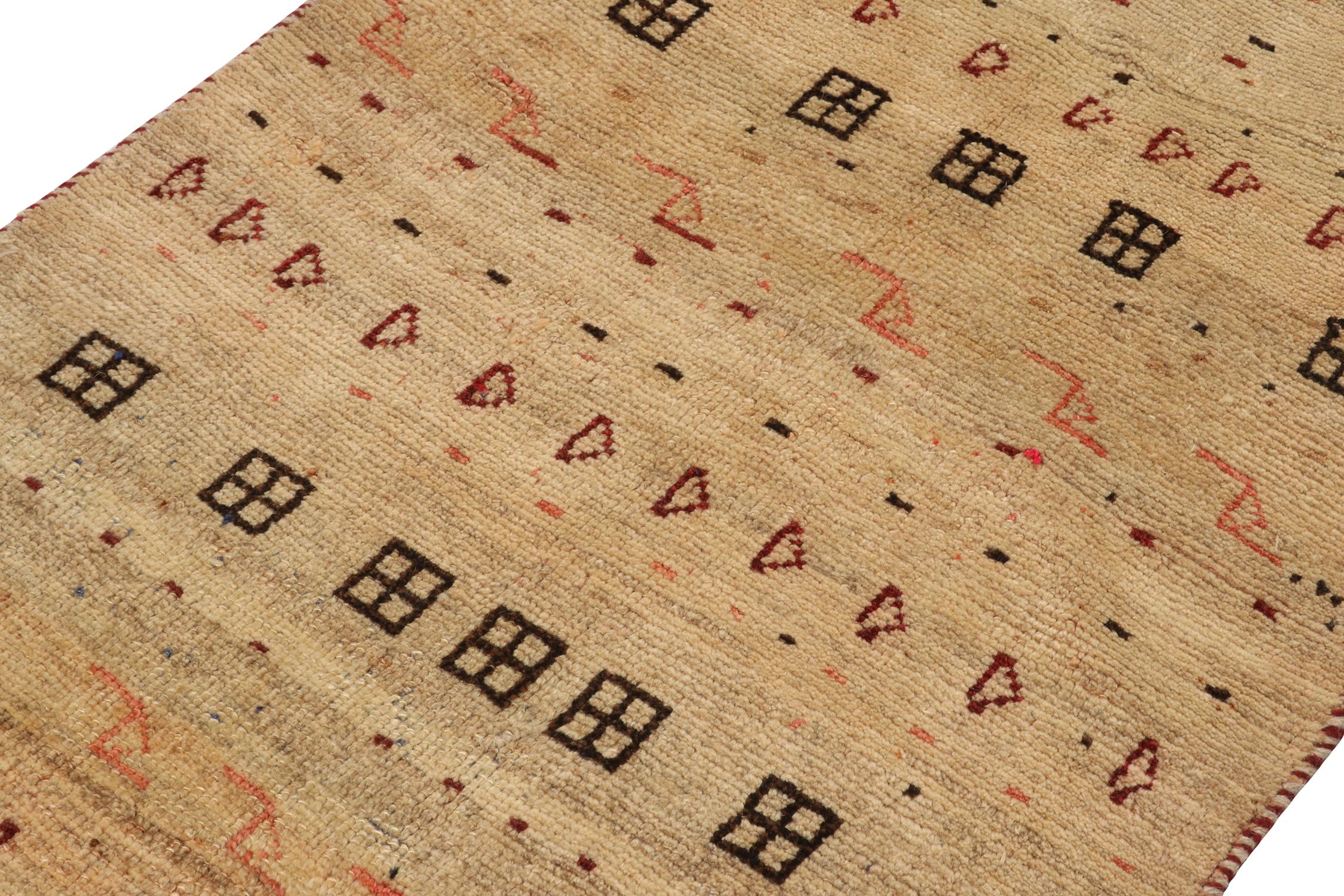 Vintage Gabbeh Tribal Rug in Beige with Brown Geometric Pattern by Rug & Kilim In Good Condition For Sale In Long Island City, NY