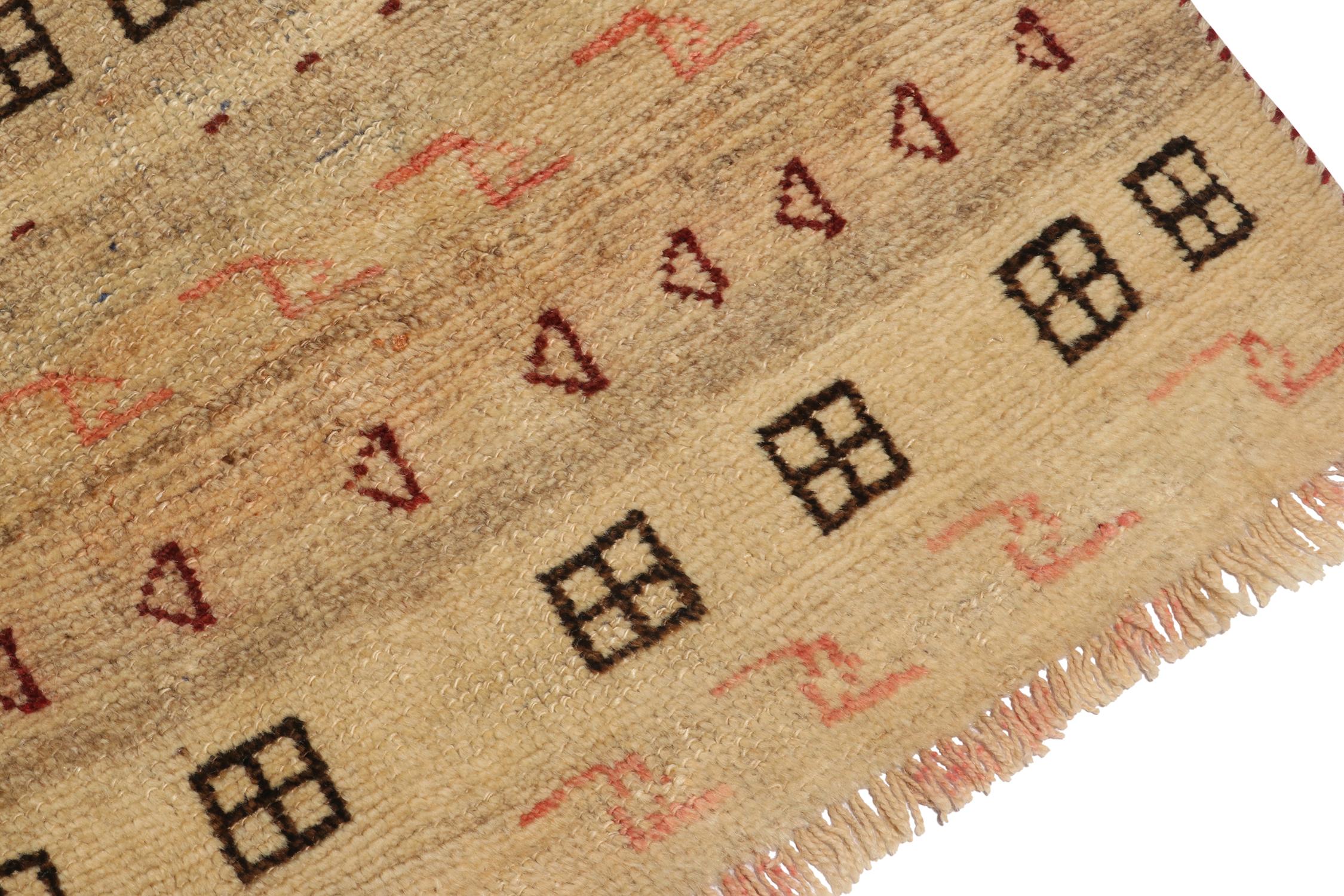 Mid-20th Century Vintage Gabbeh Tribal Rug in Beige with Brown Geometric Pattern by Rug & Kilim For Sale