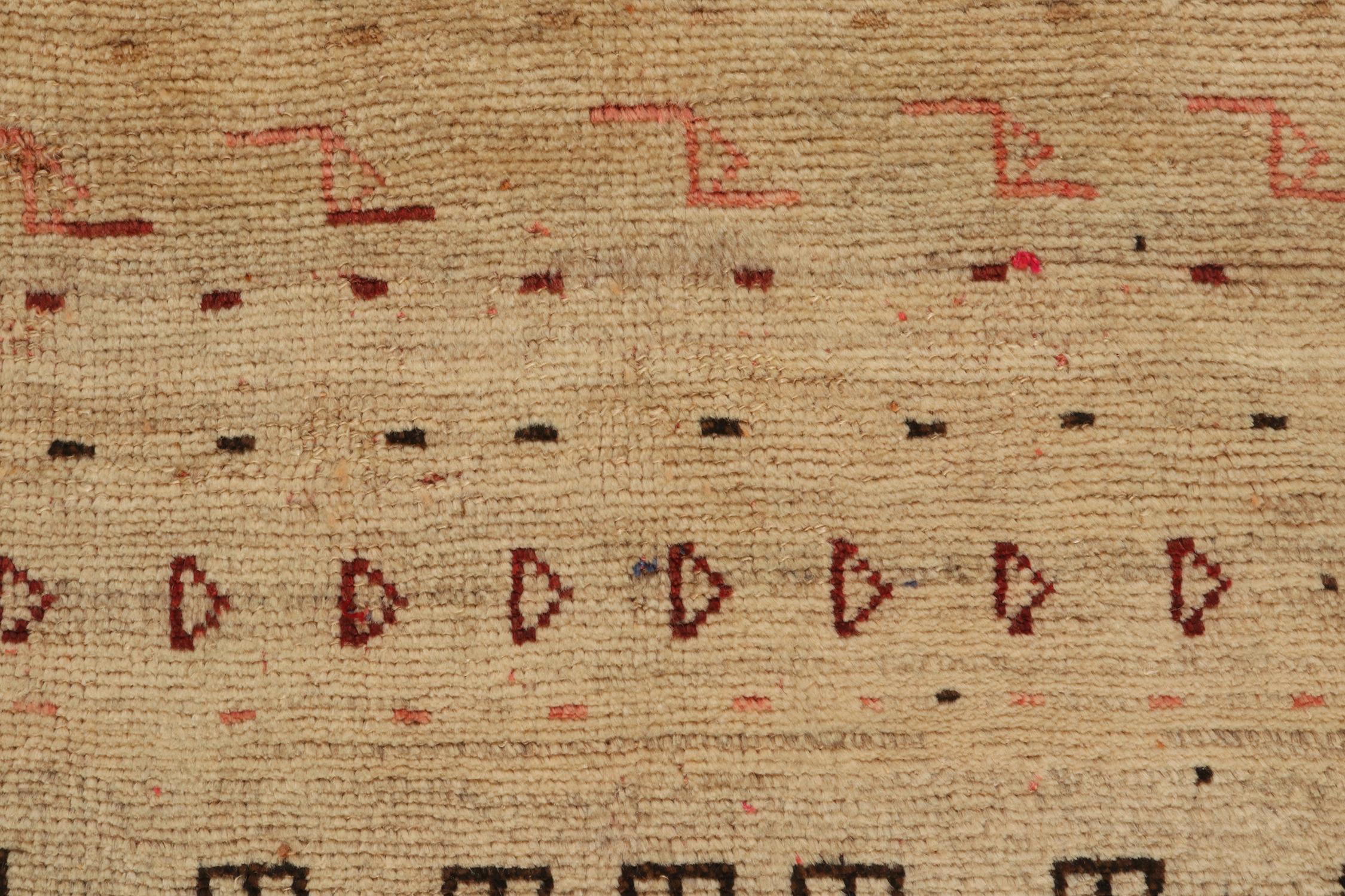 Wool Vintage Gabbeh Tribal Rug in Beige with Brown Geometric Pattern by Rug & Kilim For Sale