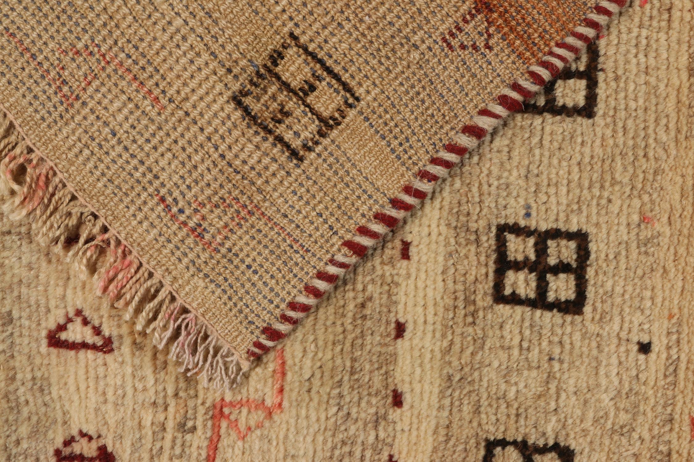 Vintage Gabbeh Tribal Rug in Beige with Brown Geometric Pattern by Rug & Kilim For Sale 1