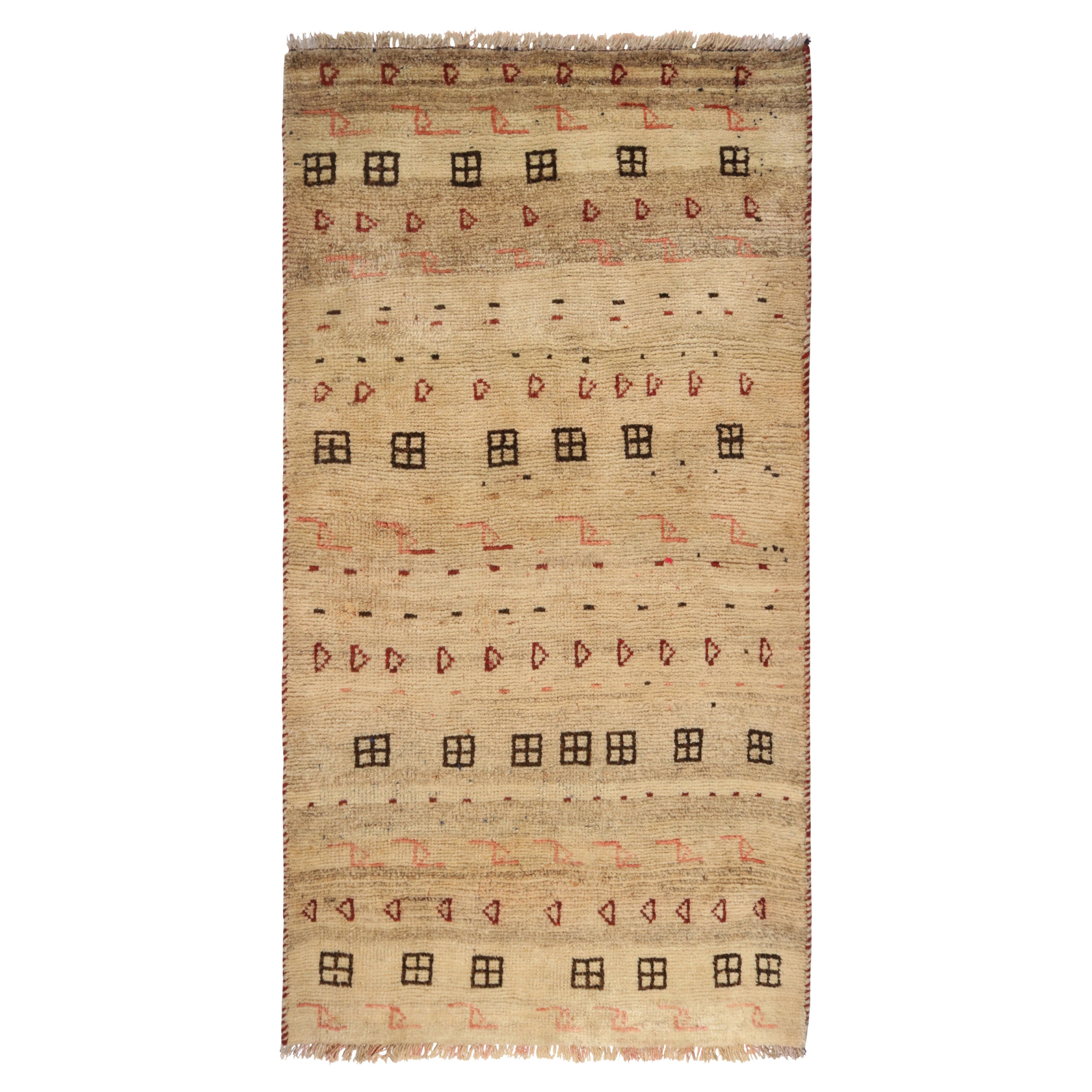 Vintage Gabbeh Tribal Rug in Beige with Brown Geometric Pattern by Rug & Kilim For Sale