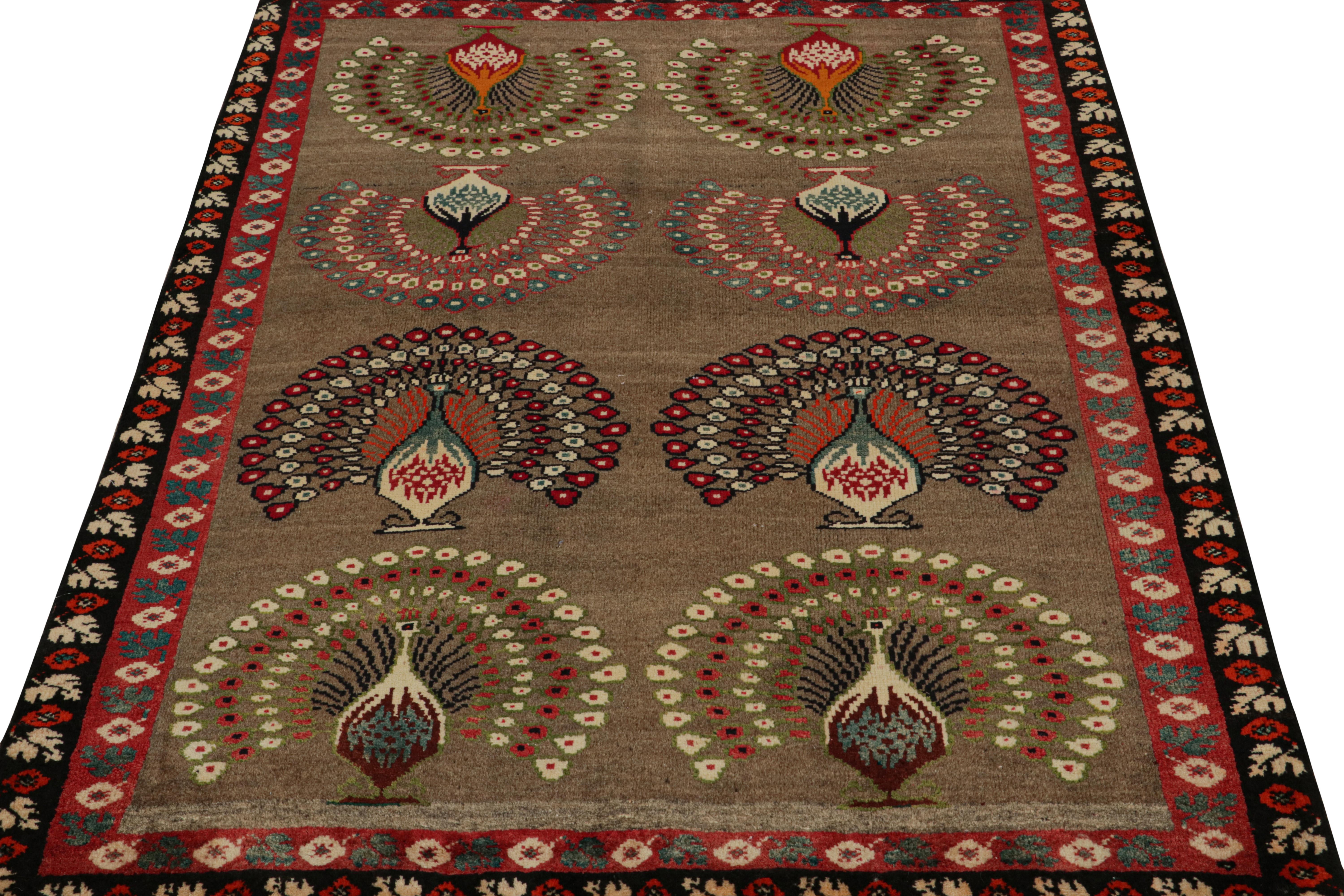 Turkish Vintage Gabbeh Tribal Rug in Brown & Colorful, Pictorial Pattern by Rug & Kilim For Sale
