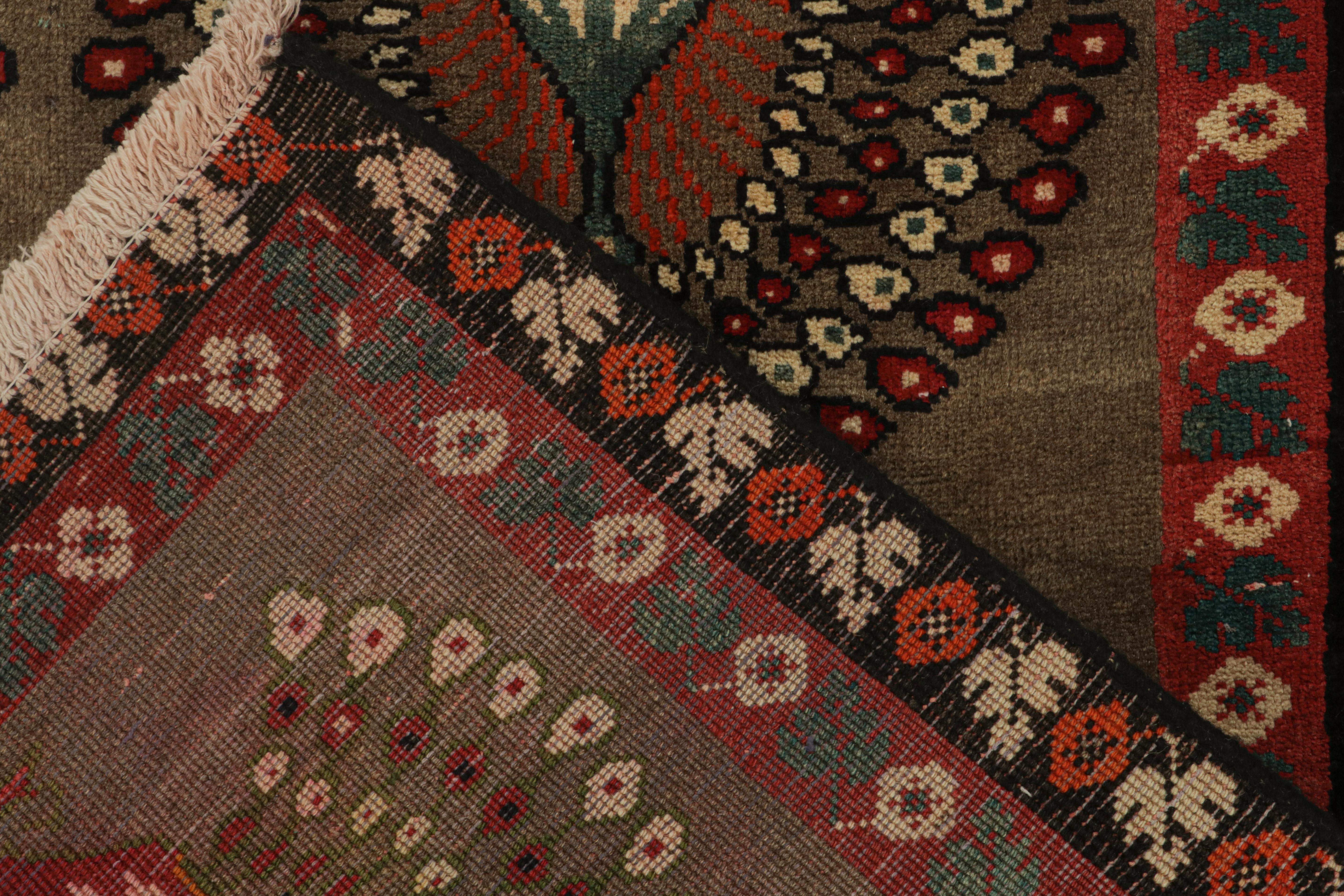 Wool Vintage Gabbeh Tribal Rug in Brown & Colorful, Pictorial Pattern by Rug & Kilim For Sale