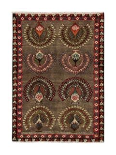 Tapis tribal Gabbeh vintage marron et coloré, motif pictural par Rug & Kilim
