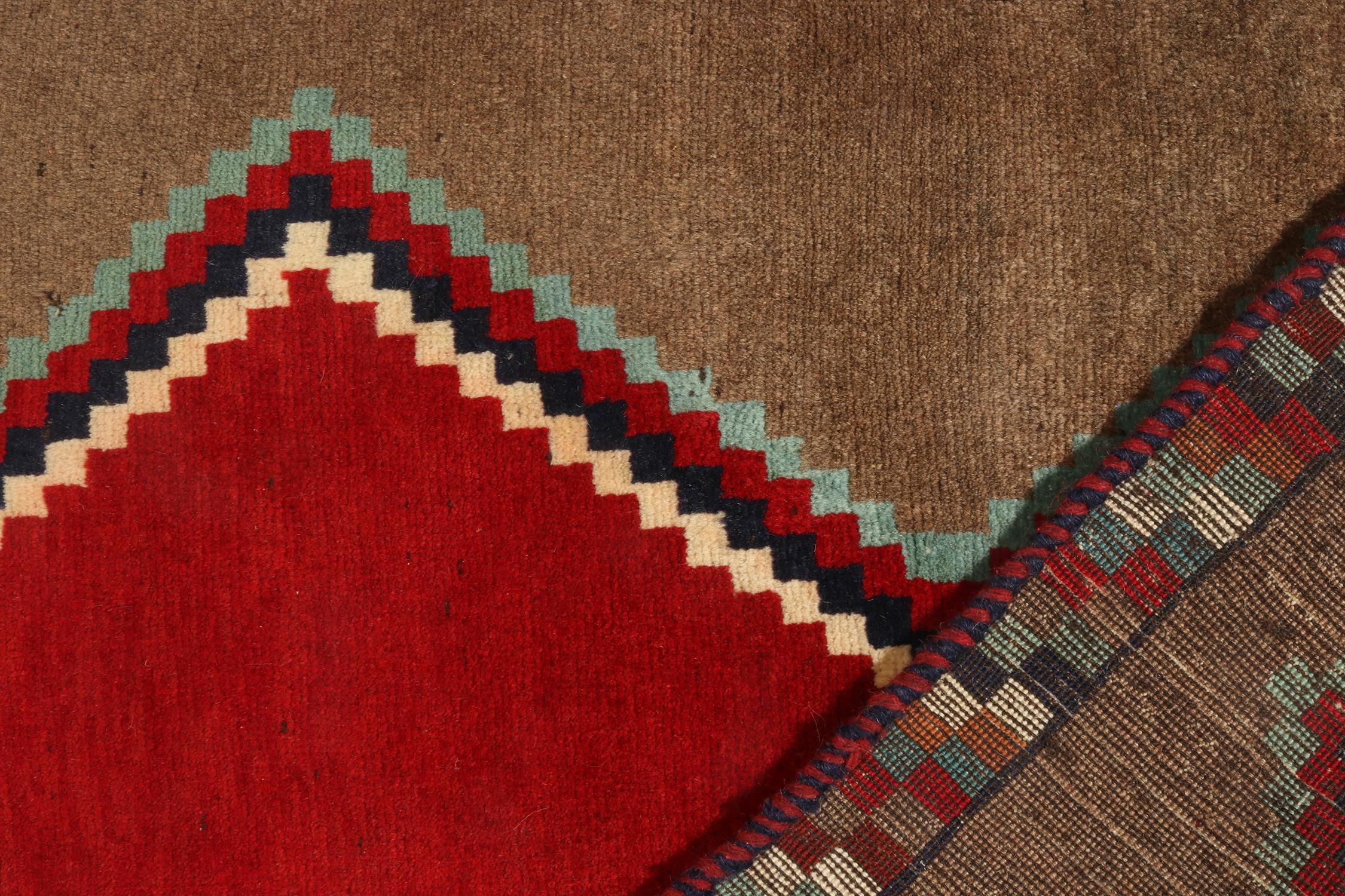 Wool Vintage Gabbeh Tribal Rug in Brown Diamond Lozenge Pattern by Rug & Kilim For Sale