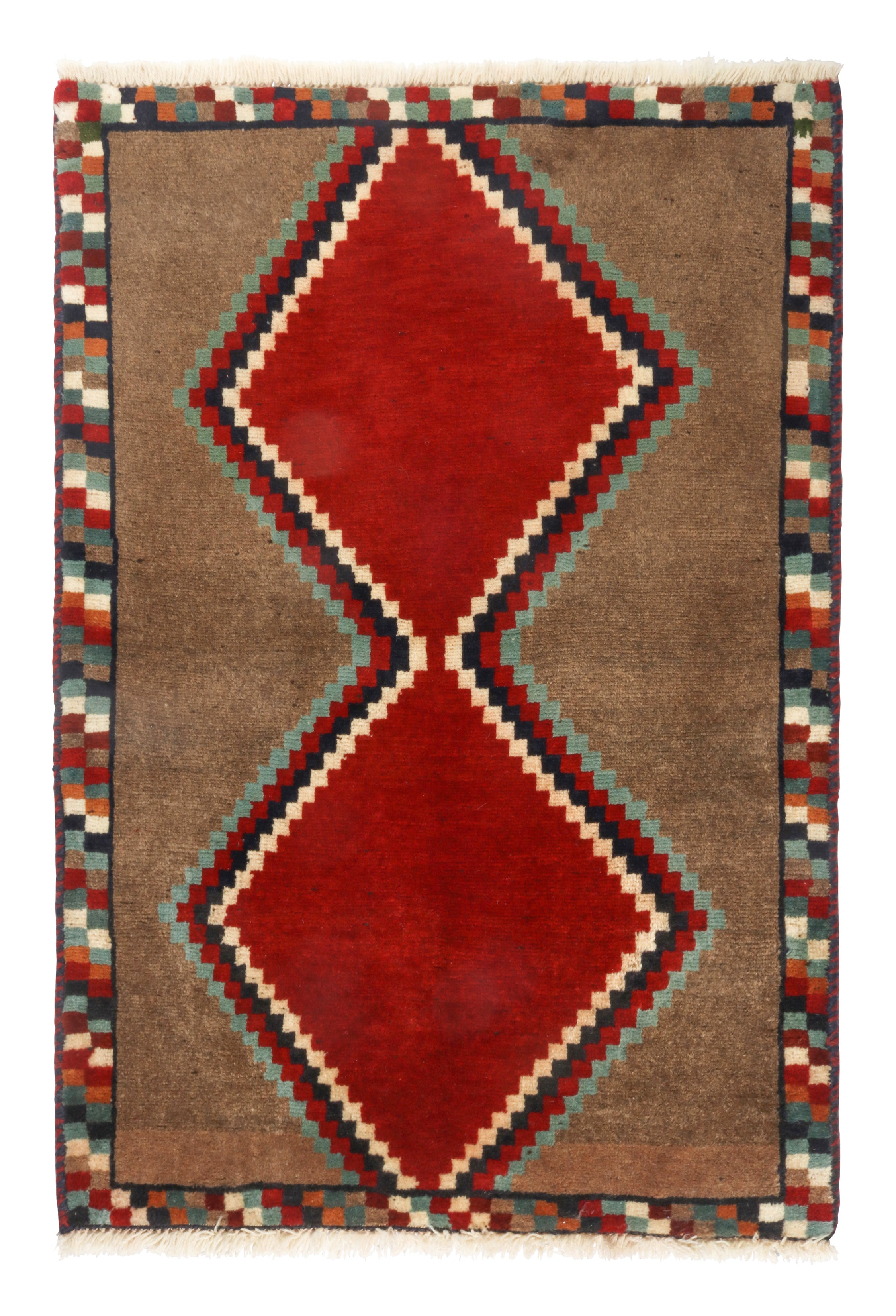 Vintage Gabbeh Tribal Rug in Brown Diamond Lozenge Pattern by Rug & Kilim For Sale