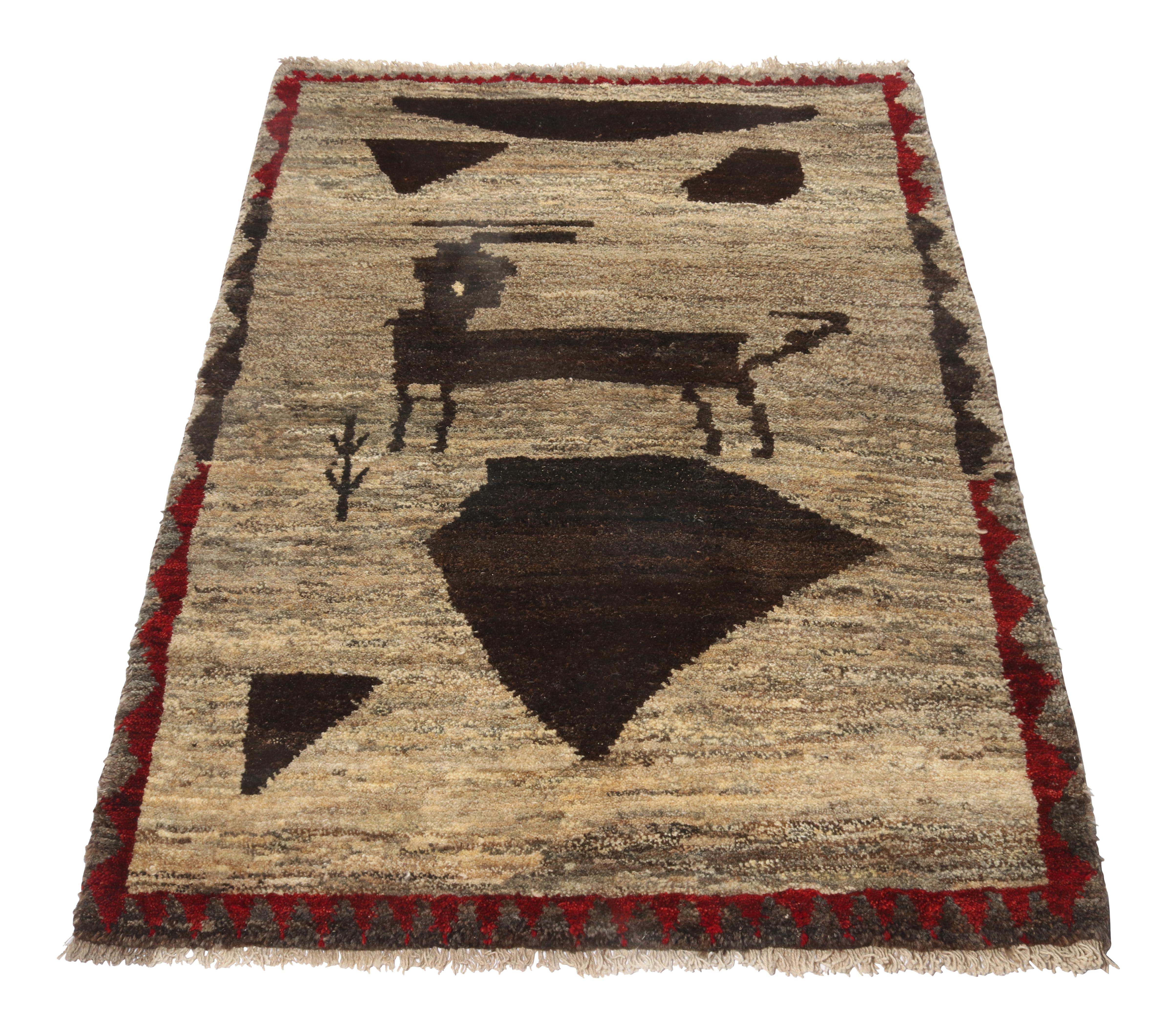 Turkish Vintage Gabbeh Tribal Rug in Brown Geometric Pattern Gray Accent by Rug & Kilim For Sale