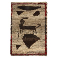 Used Gabbeh Tribal Rug in Brown Geometric Pattern Gray Accent by Rug & Kilim