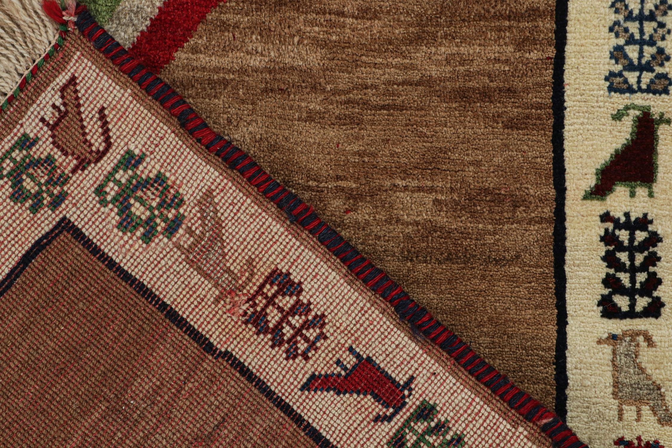 Wool Vintage Gabbeh Tribal Rug in Brown, Red & Green Geometric Pattern by Rug & Kilim For Sale