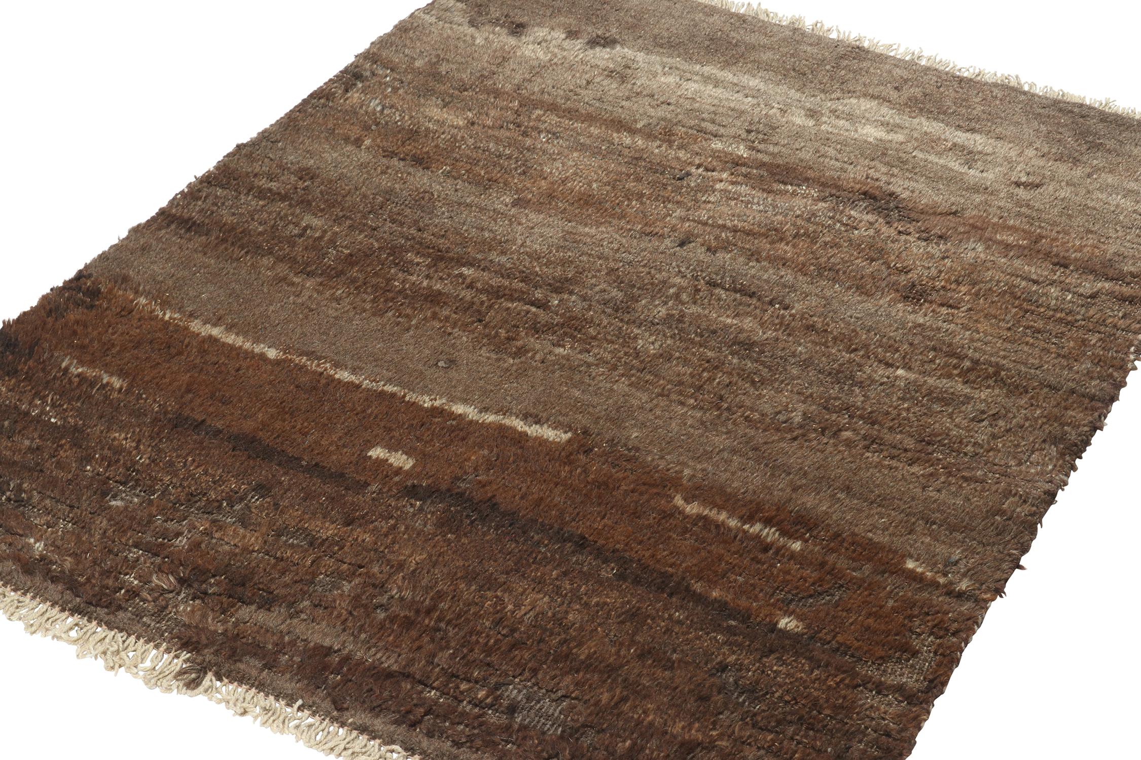 Hand-Knotted Vintage Gabbeh Tribal Rug in Brown Textural Pile Style by Rug & Kilim For Sale