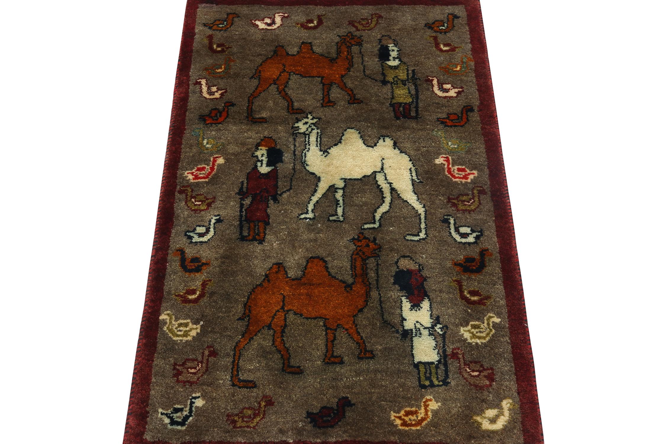 Turkish Vintage Gabbeh Tribal Rug in Brown with Multicolor Pictorial by Rug & Kilim For Sale