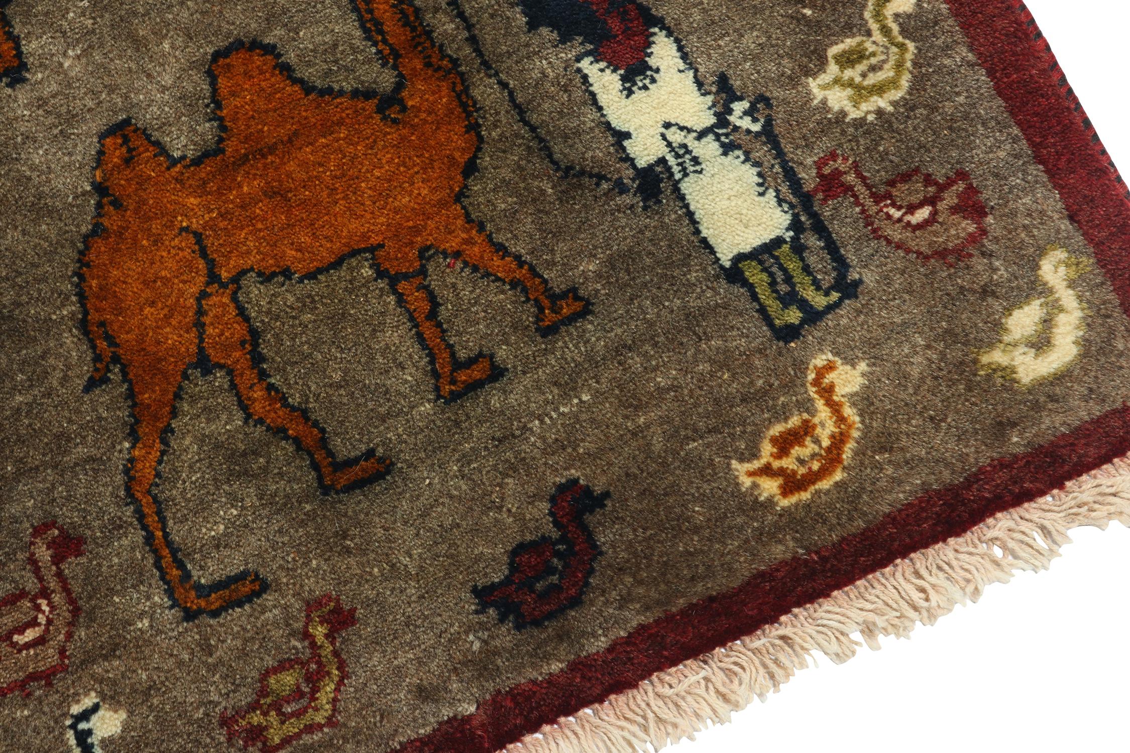 Vintage Gabbeh Tribal Rug in Brown with Multicolor Pictorial by Rug & Kilim In Good Condition For Sale In Long Island City, NY