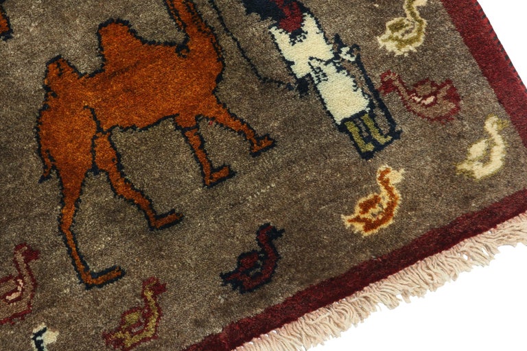Vintage Gabbeh Tribal Rug in Brown with Multicolor Pictorial by Rug and ...