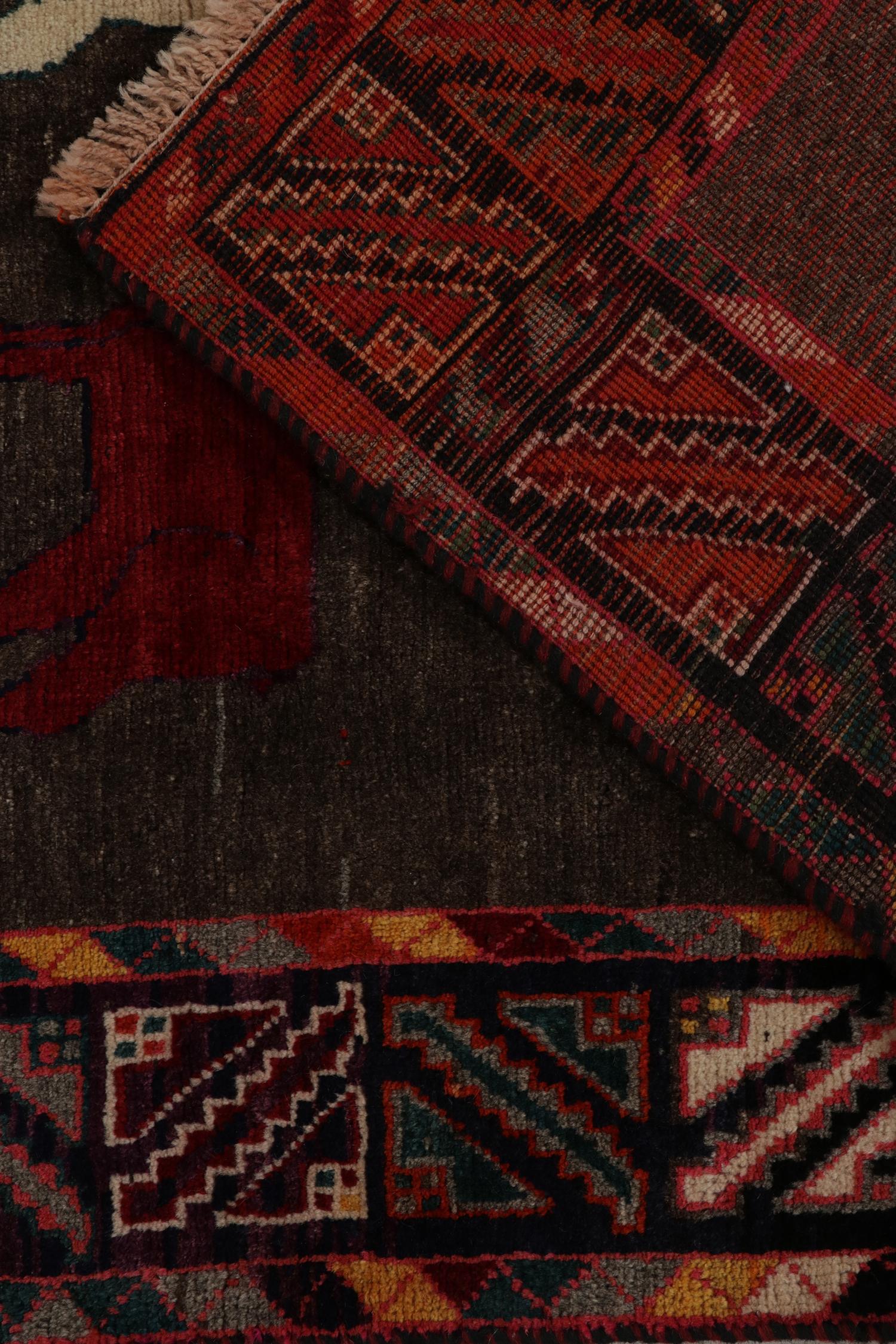 Wool Vintage Gabbeh Tribal Rug in Brown & Multicolor Pictorial Pattern by Rug & Kilim For Sale