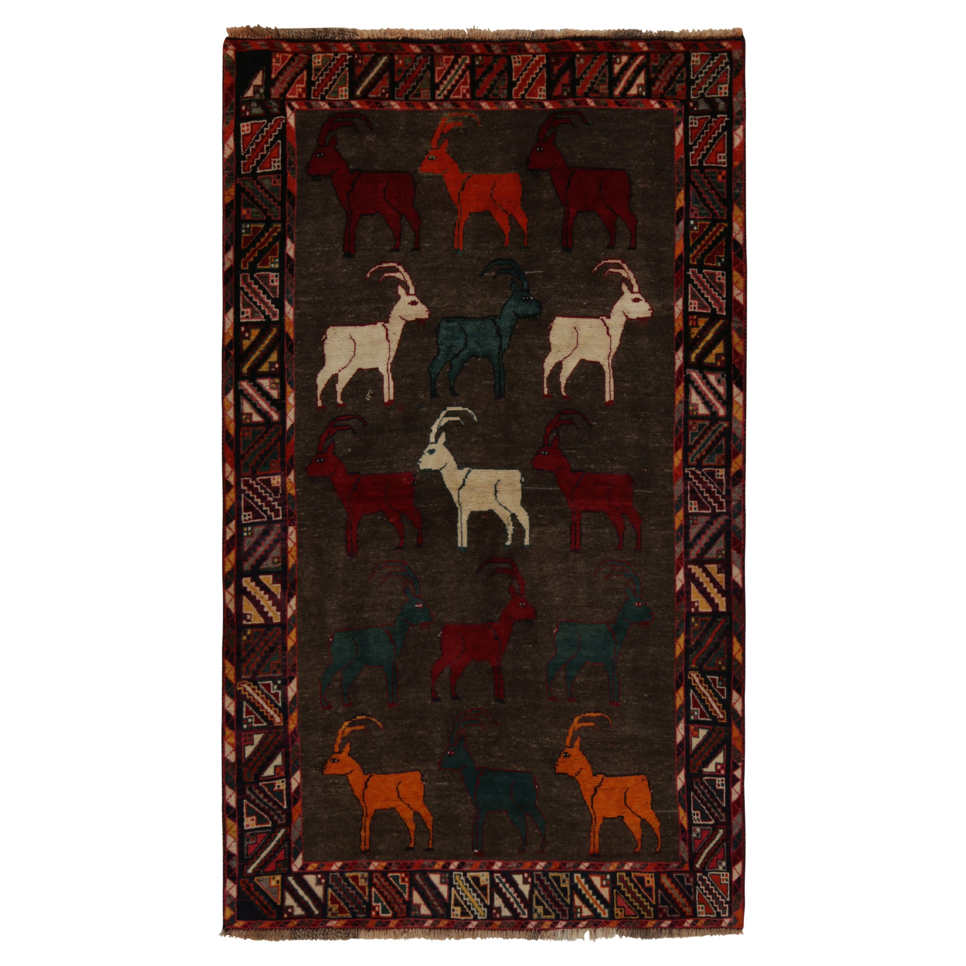 Vintage Gabbeh Tribal Rug in Brown & Multicolor Pictorial Pattern by Rug & Kilim For Sale