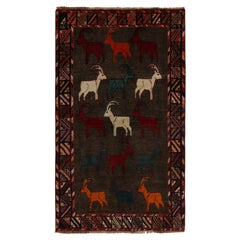 Tapis tribal Gabbeh vintage marron et multicolore à motif pictural par Rug & Kilim