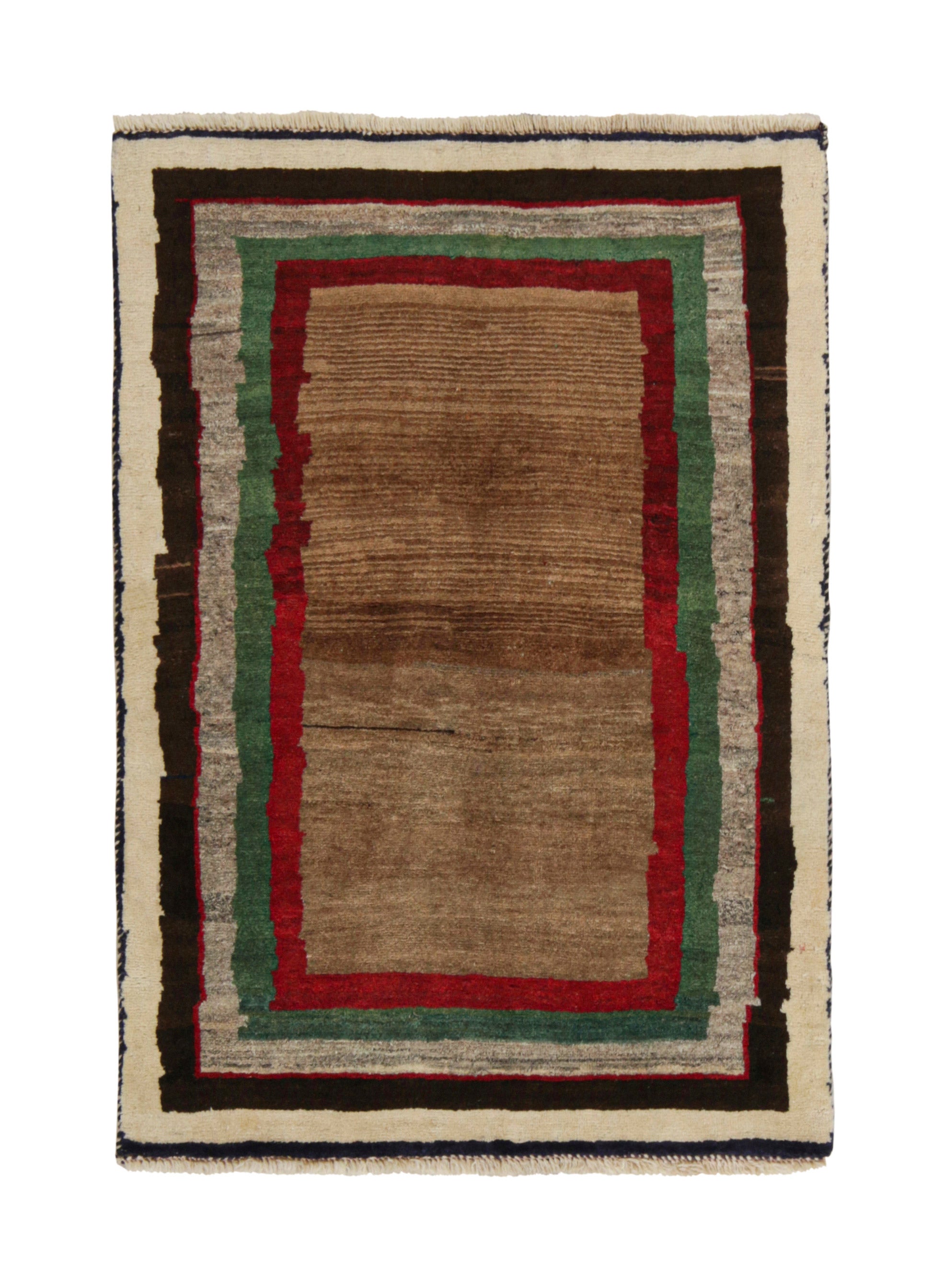 Vintage Gabbeh Tribal Rug in Brown with Red, Green & Gray Borders by Rug & Kilim