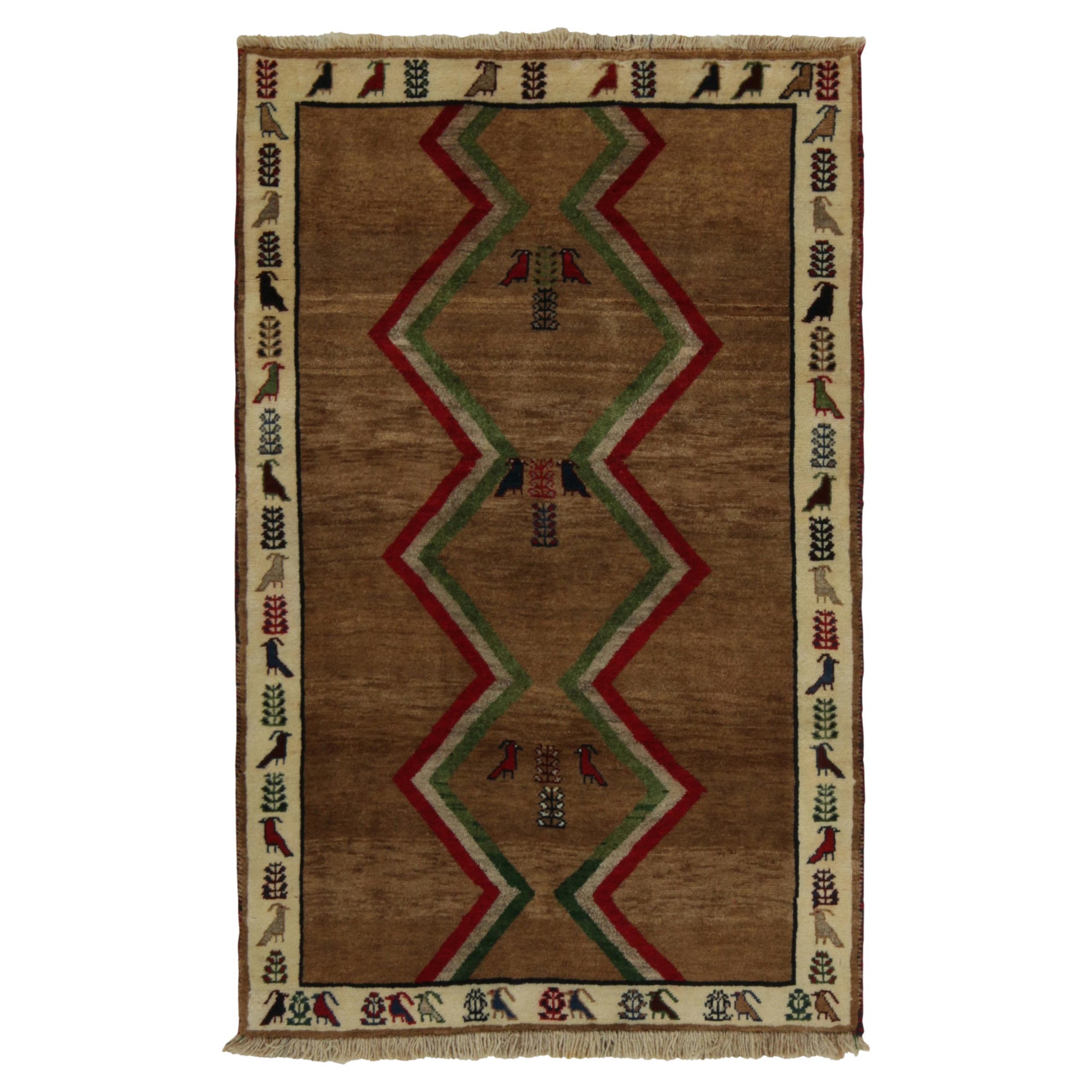 Vintage Gabbeh Tribal Rug in BeigeBrown, Red Geometric Pattern by Rug