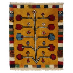 Vintage Gabbeh Tribal Rug in Gold with Colorful Geometric Pattern by Rug & Kilim
