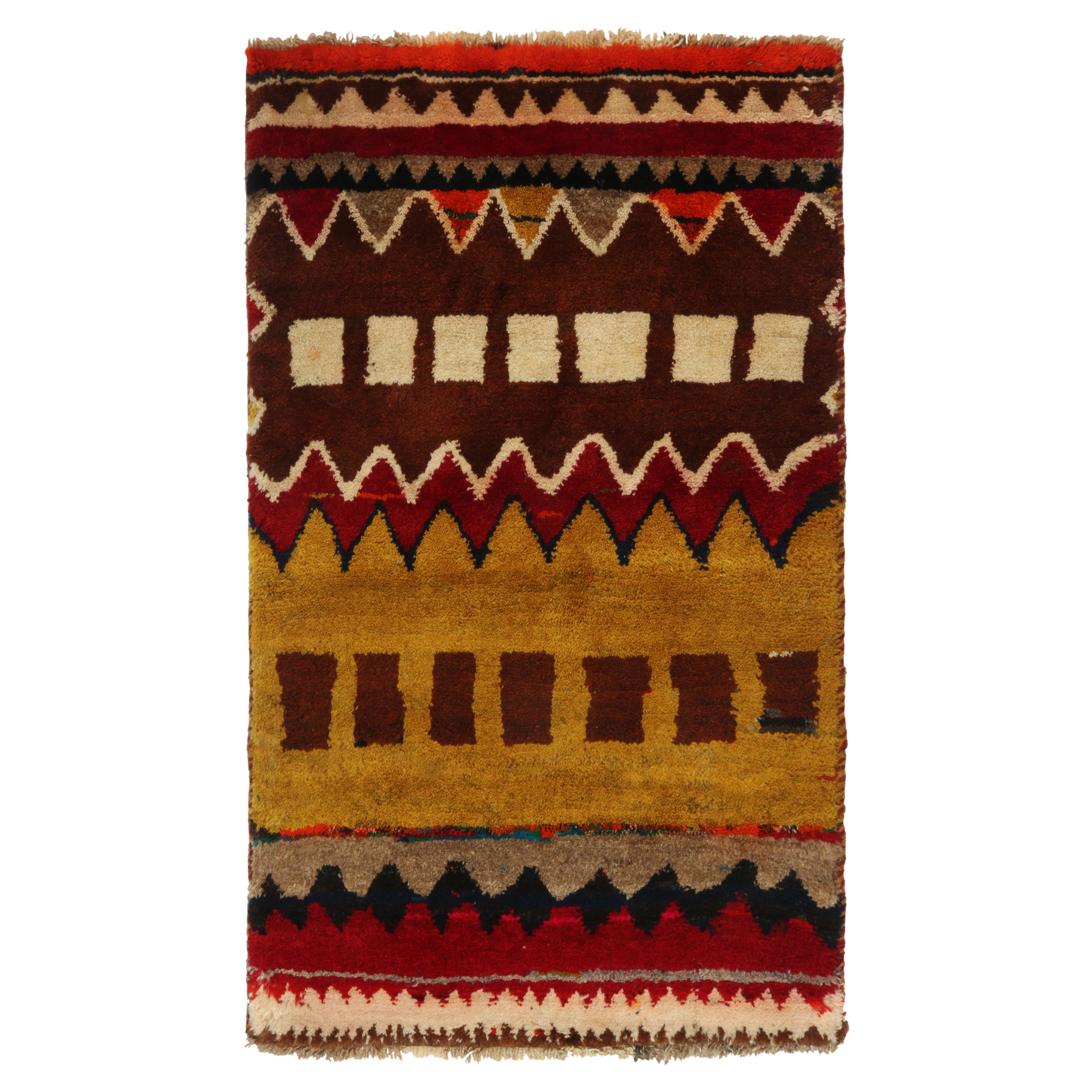 Vintage Gabbeh Tribal Rug in Red, Gold and Black Geometric Pattern by