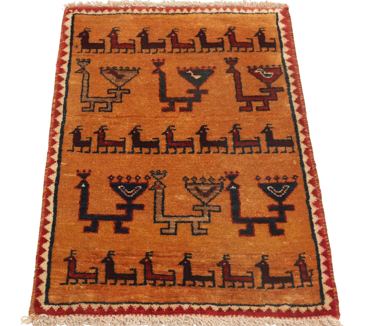 Turkish Vintage Gabbeh Tribal Rug in Golden-Orange & Beige-Brown Pattern by Rug & Kilim For Sale