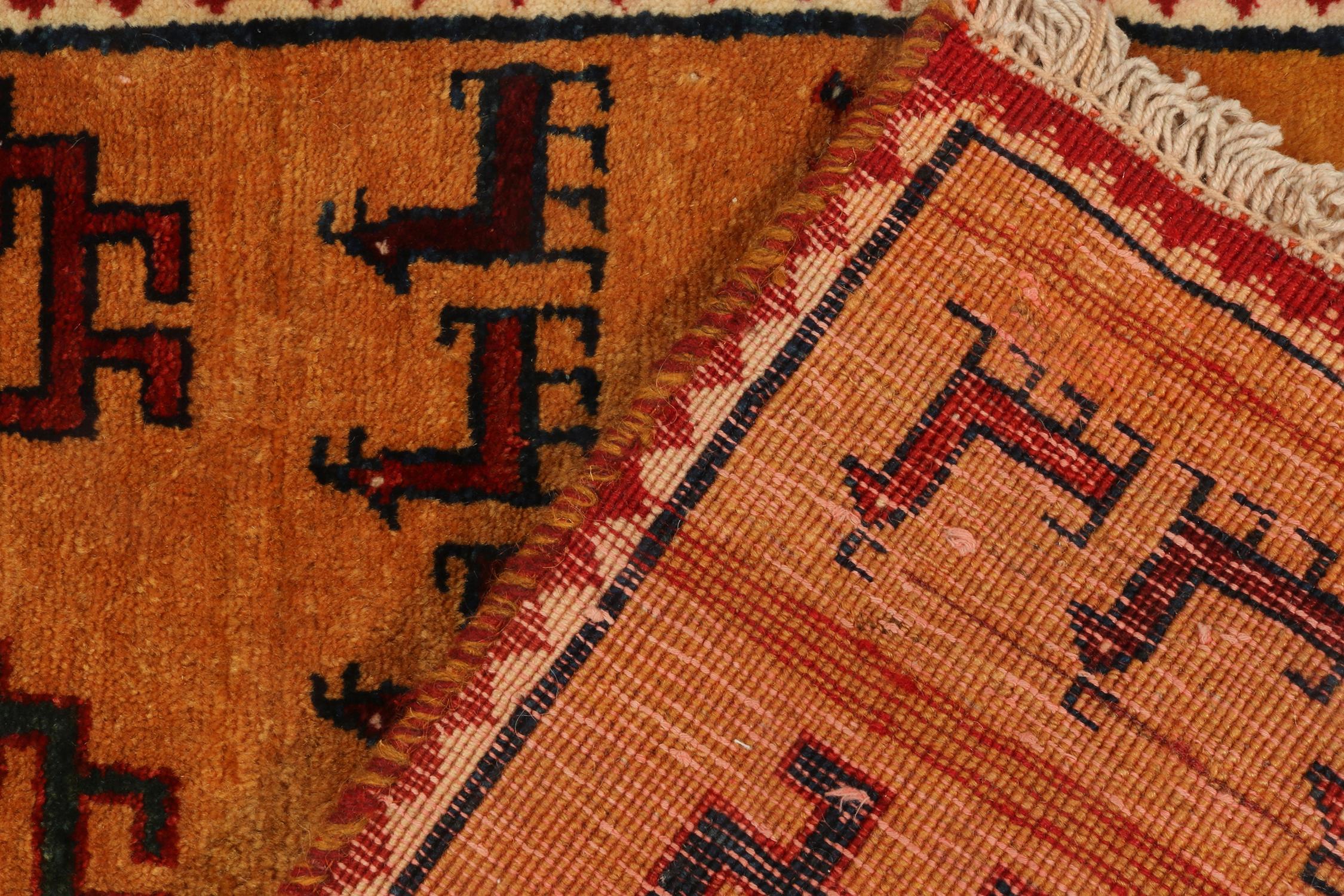 Wool Vintage Gabbeh Tribal Rug in Golden-Orange & Beige-Brown Pattern by Rug & Kilim For Sale