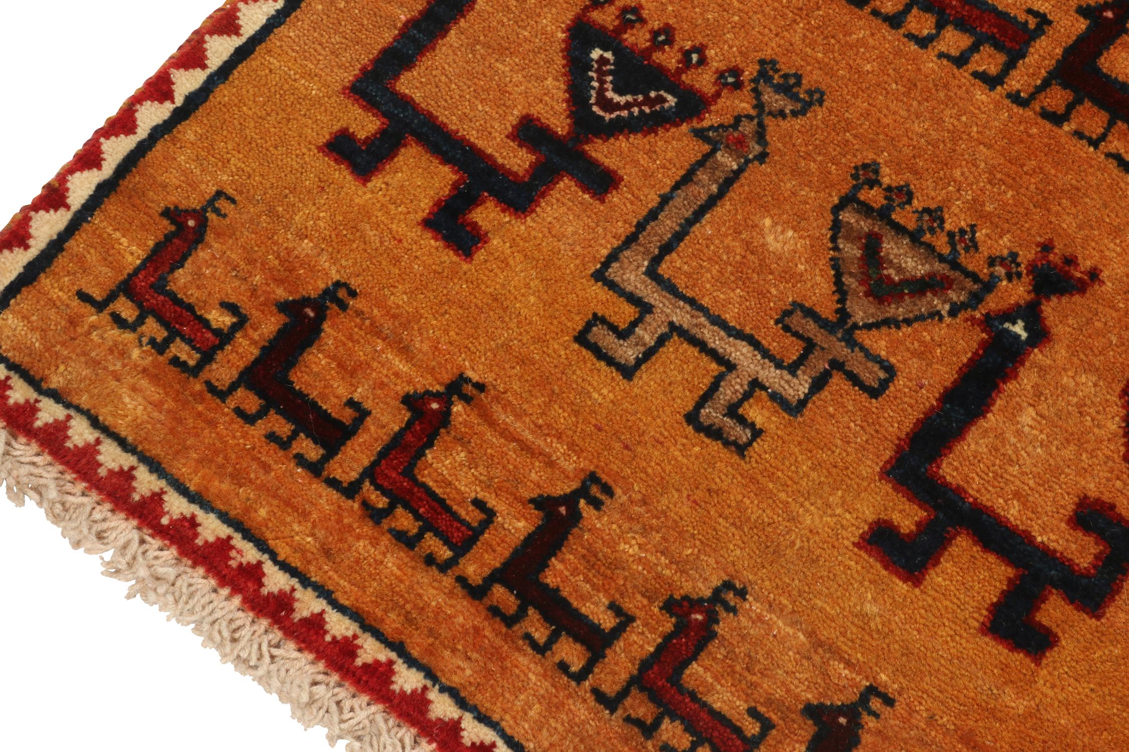 Vintage Gabbeh Tribal Rug in Golden-Orange & Beige-Brown Pattern by Rug & Kilim In Good Condition For Sale In Long Island City, NY