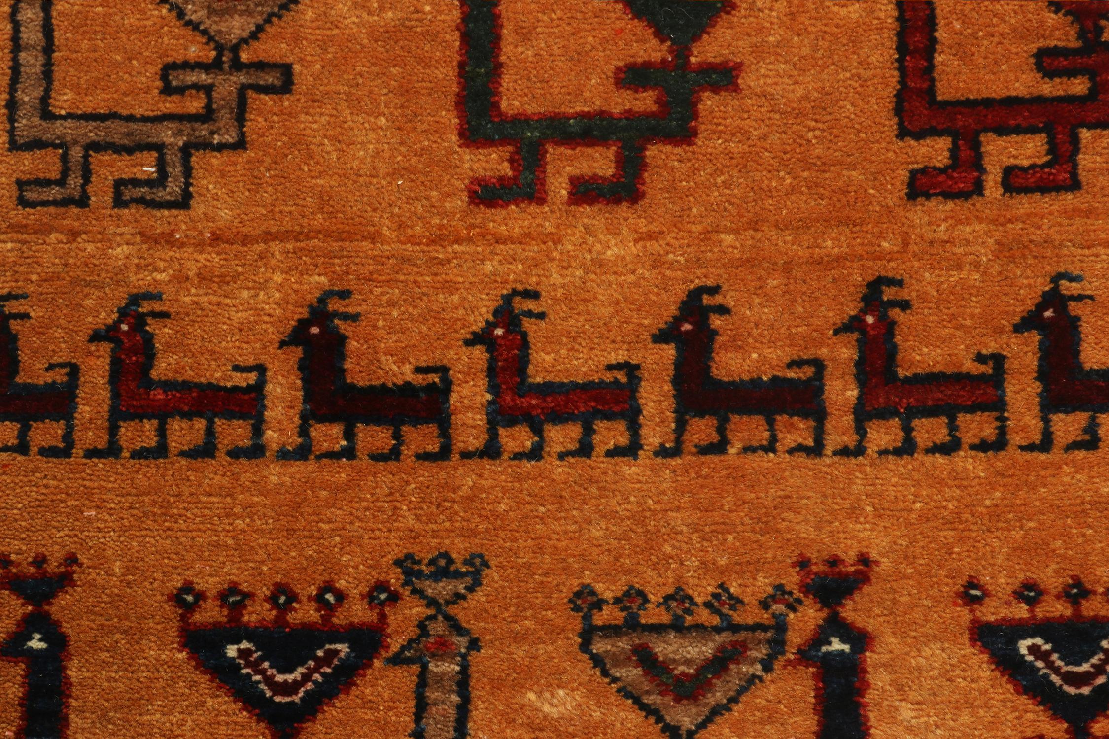Mid-20th Century Vintage Gabbeh Tribal Rug in Golden-Orange & Beige-Brown Pattern by Rug & Kilim For Sale
