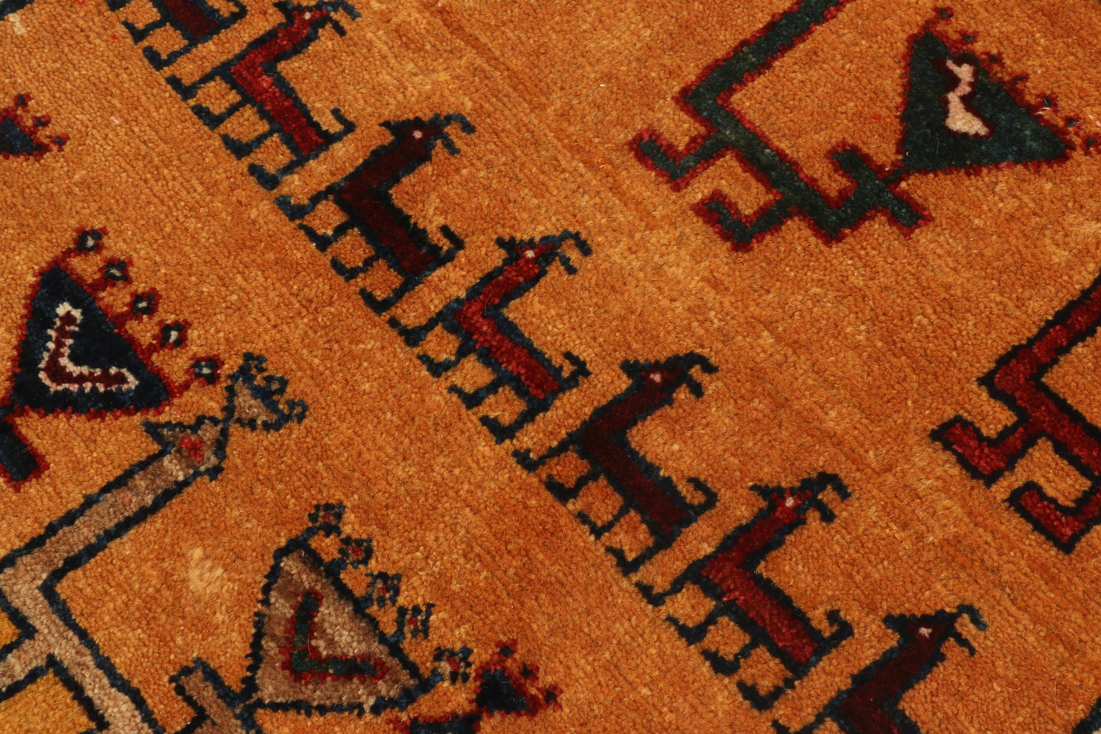 Hand-Knotted Vintage Gabbeh Tribal Rug in Golden-Orange & Beige-Brown Pattern by Rug & Kilim For Sale