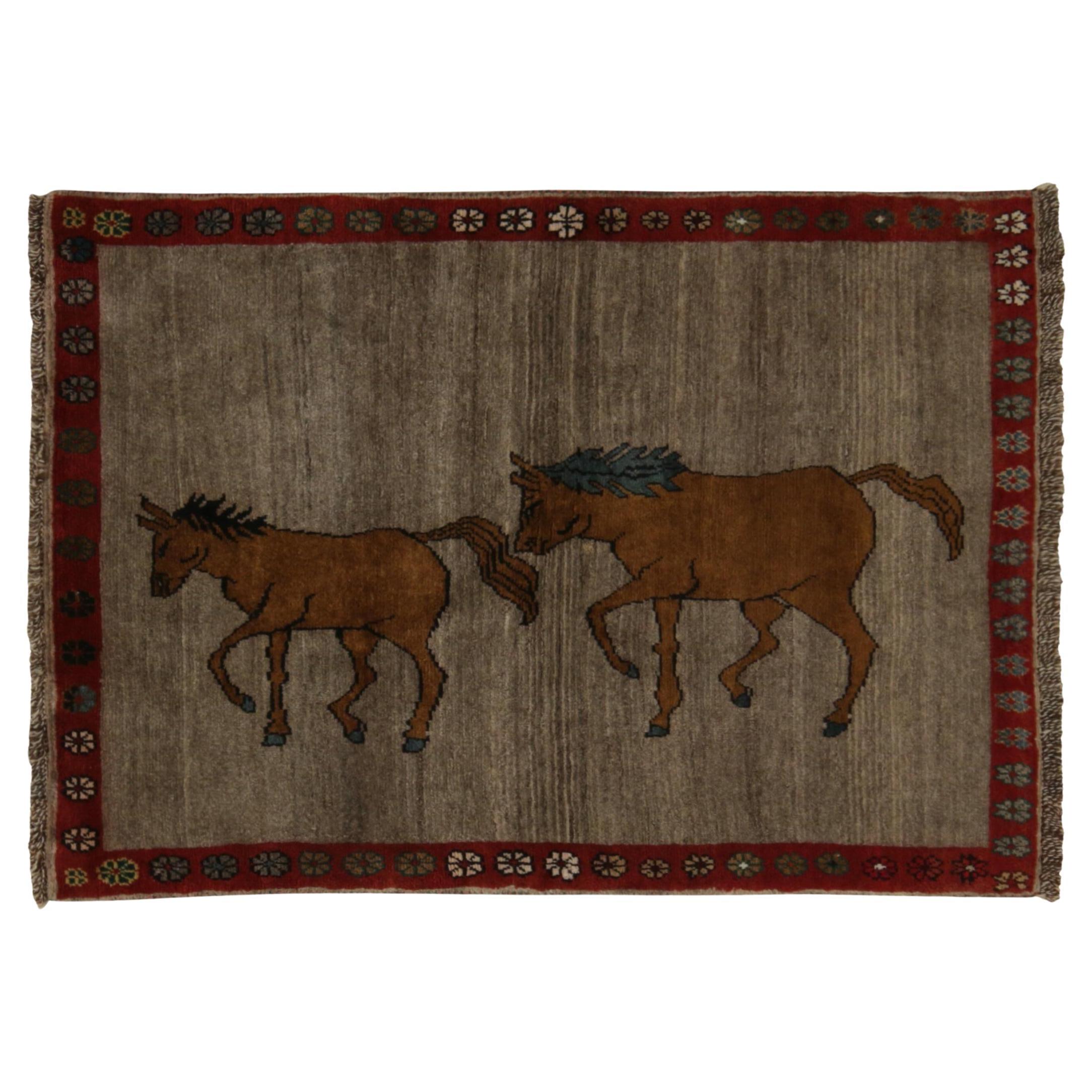 Rare Vintage Gabbeh Tribal Rug in Gray and Rich Pictorial Patterns by