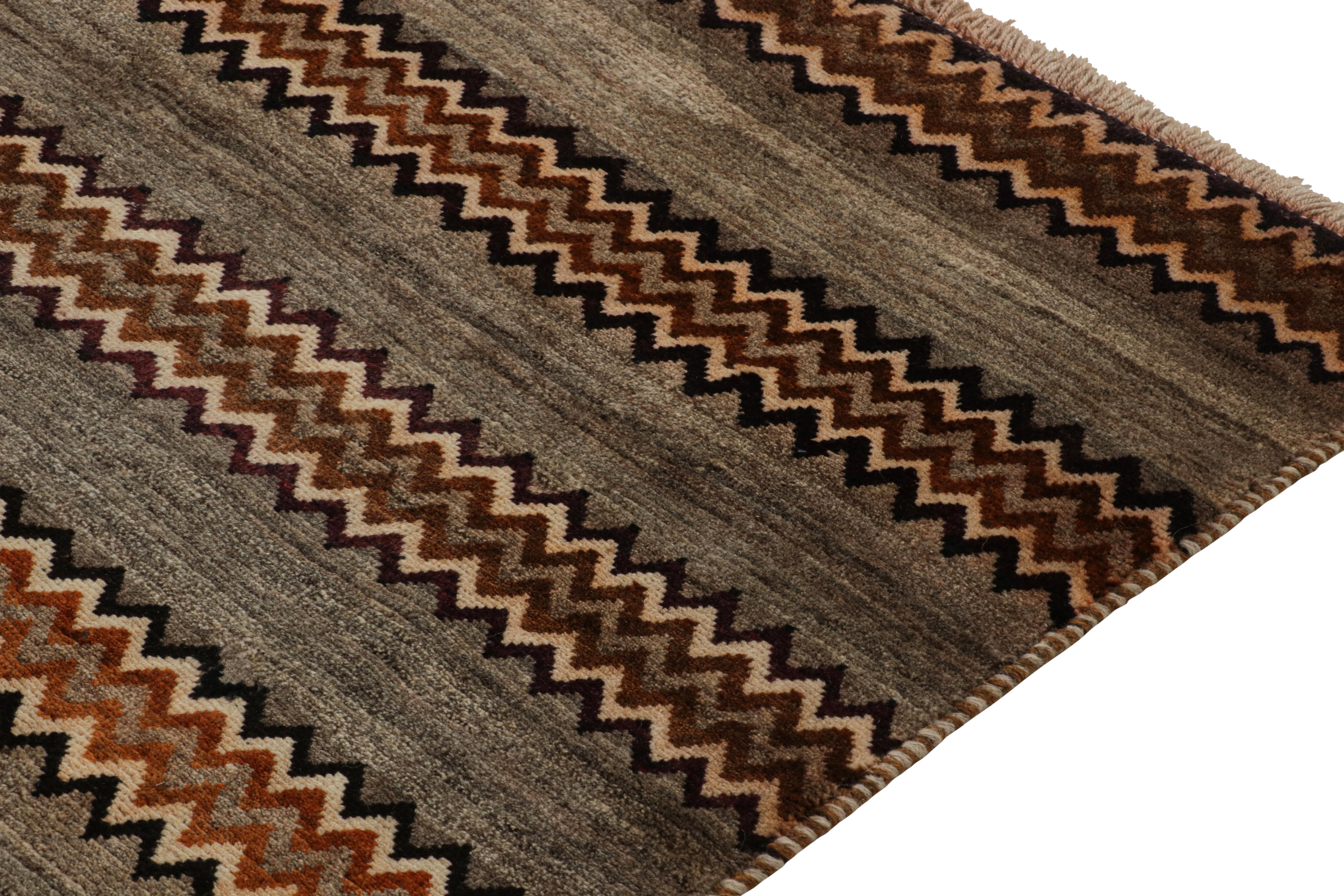 Vintage Gabbeh Tribal Rug in Gray & Beige-Brown Chevron Patterns by Rug & Kilim In Good Condition For Sale In Long Island City, NY