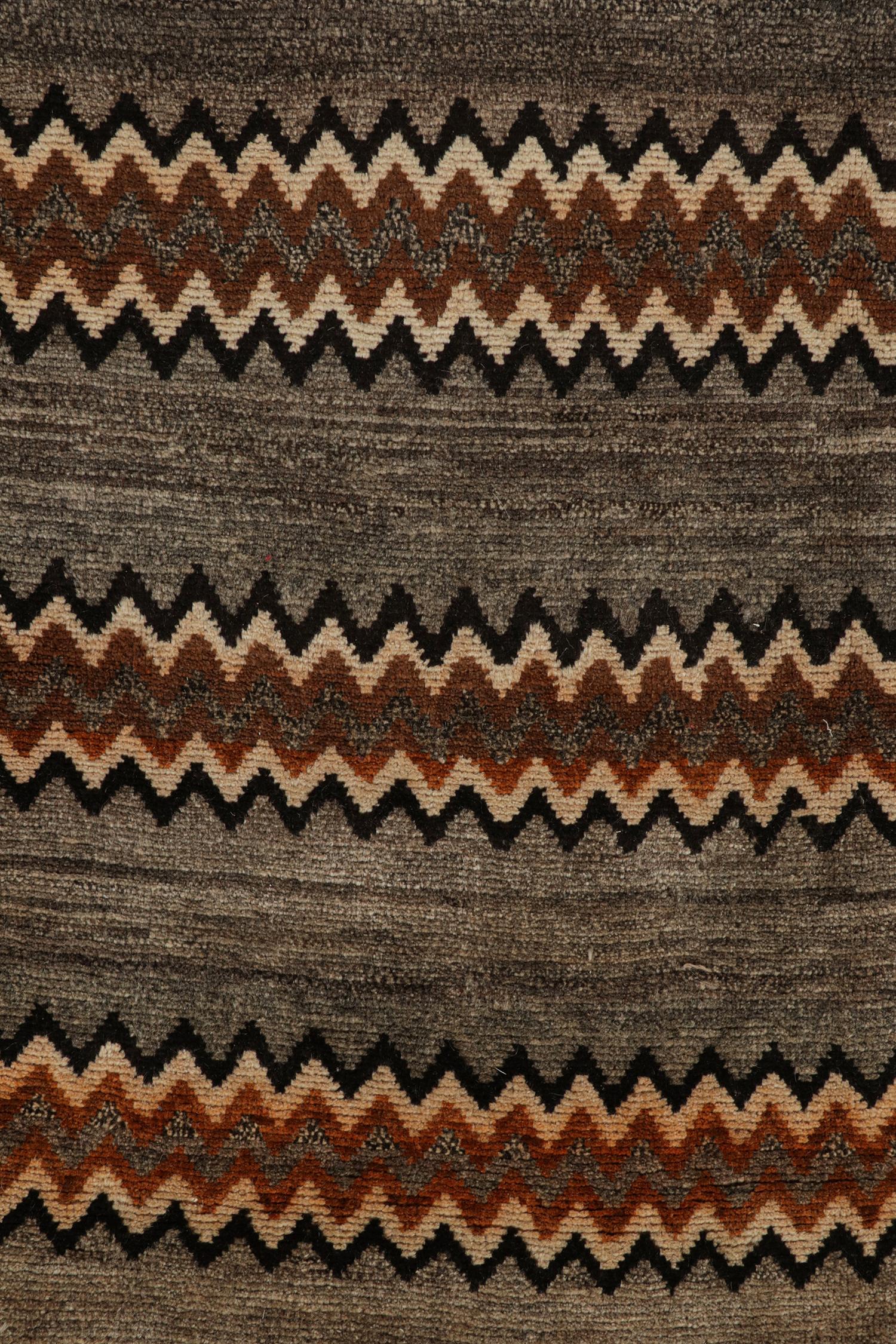 Mid-20th Century Vintage Gabbeh Tribal Rug in Gray & Beige-Brown Chevron Patterns by Rug & Kilim For Sale