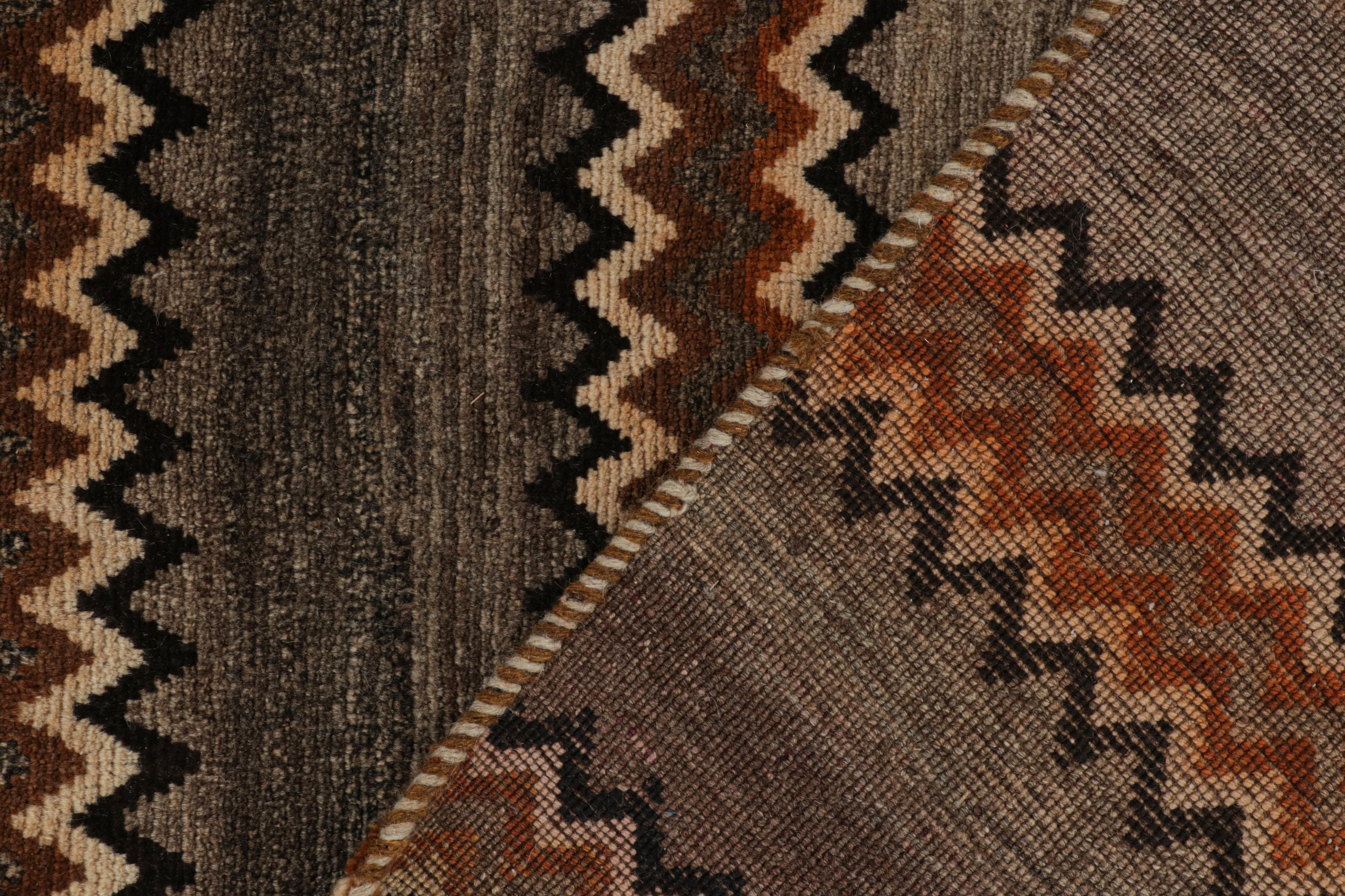Wool Vintage Gabbeh Tribal Rug in Gray & Beige-Brown Chevron Patterns by Rug & Kilim For Sale