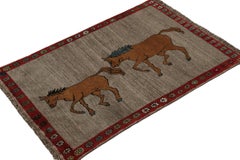 Vintage Gabbeh Tribal Rug in Gray & Brown Horse Pictorial Patterns by Rug Kilim