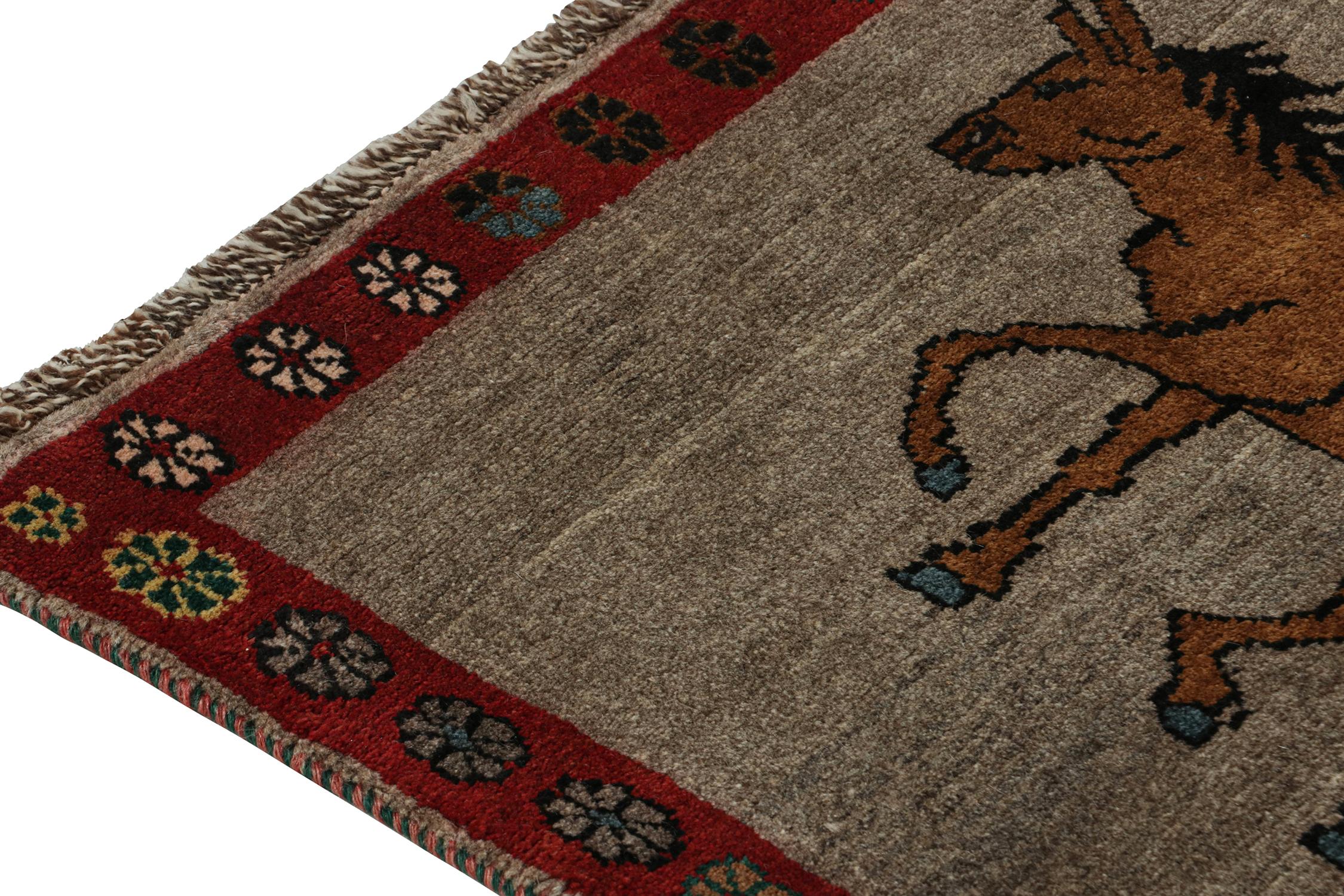 Vintage Gabbeh Tribal Rug in Gray & Brown Horse Pictorial Patterns by Rug Kilim In Good Condition For Sale In Long Island City, NY
