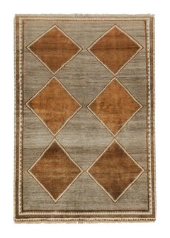 Gabbeh Tribal Teppich im Vintage-Stil in Grau mit braunem Diamantmuster von Teppich & Kelim