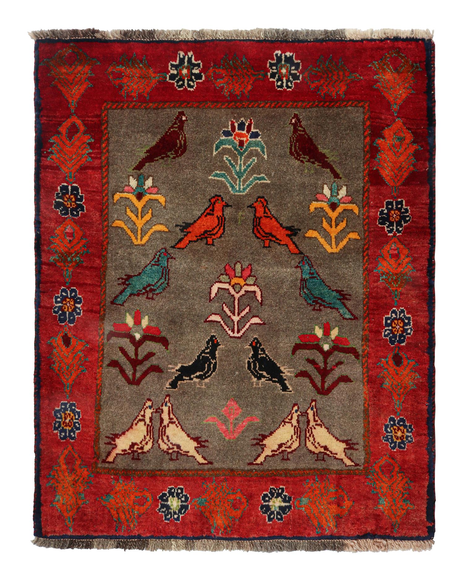 A 3x4 vintage Persian Gabbeh rug, marking a poised entry to Rug & Kilim’s curation of rare tribal pieces. Hand-knotted in wool circa 1950-1960 with an extremely collectible design and individualistic attitude.

On the Design: 

The mid-century