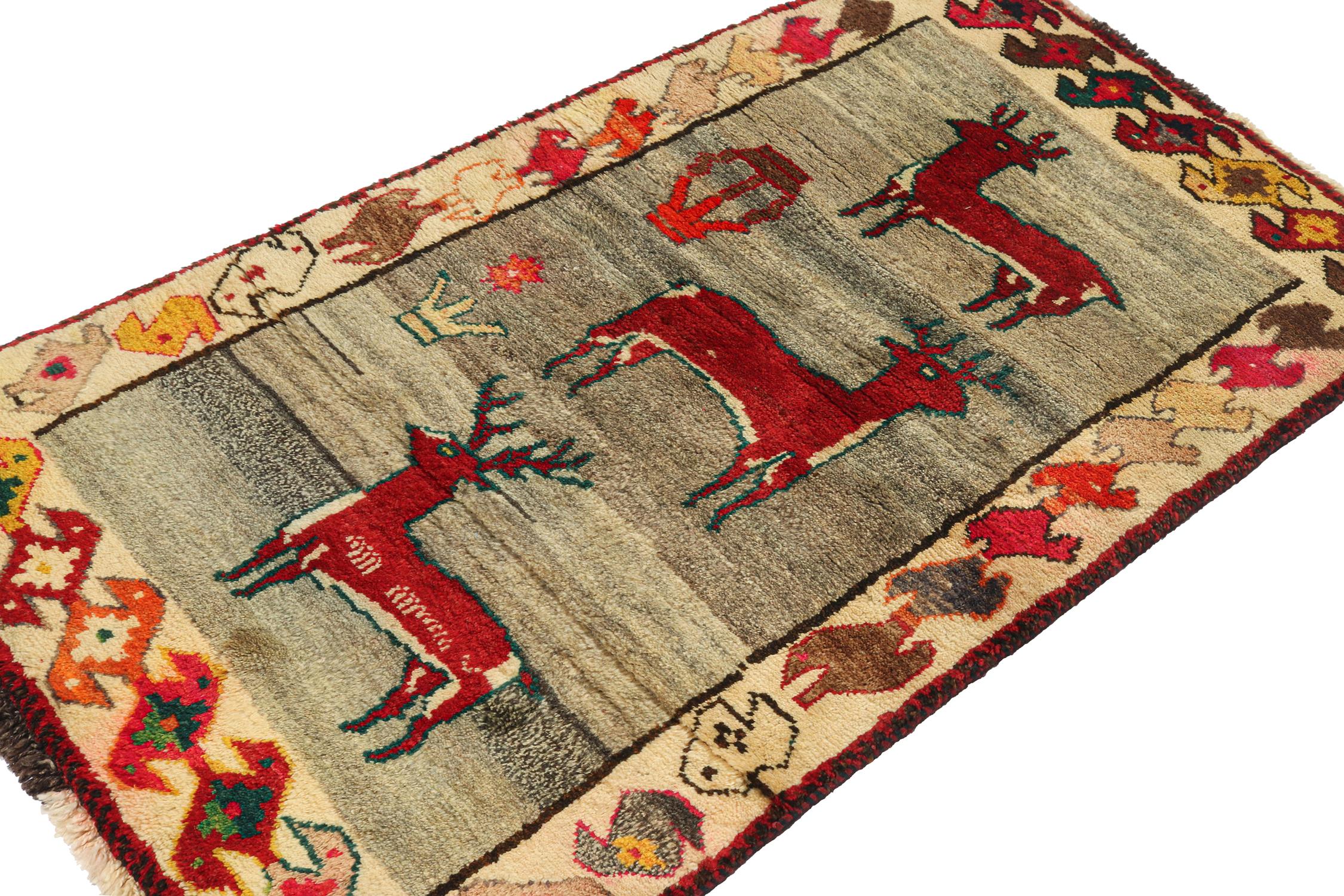 This vintage 3x5 Gabbeh Persian rug is from the latest entries in Rug & Kilim’s rare tribal curations. Hand-knotted in wool circa 1950-1960.
On the Design:
This tribal provenance is one of the most primitive, and collectible shabby-chic styles in