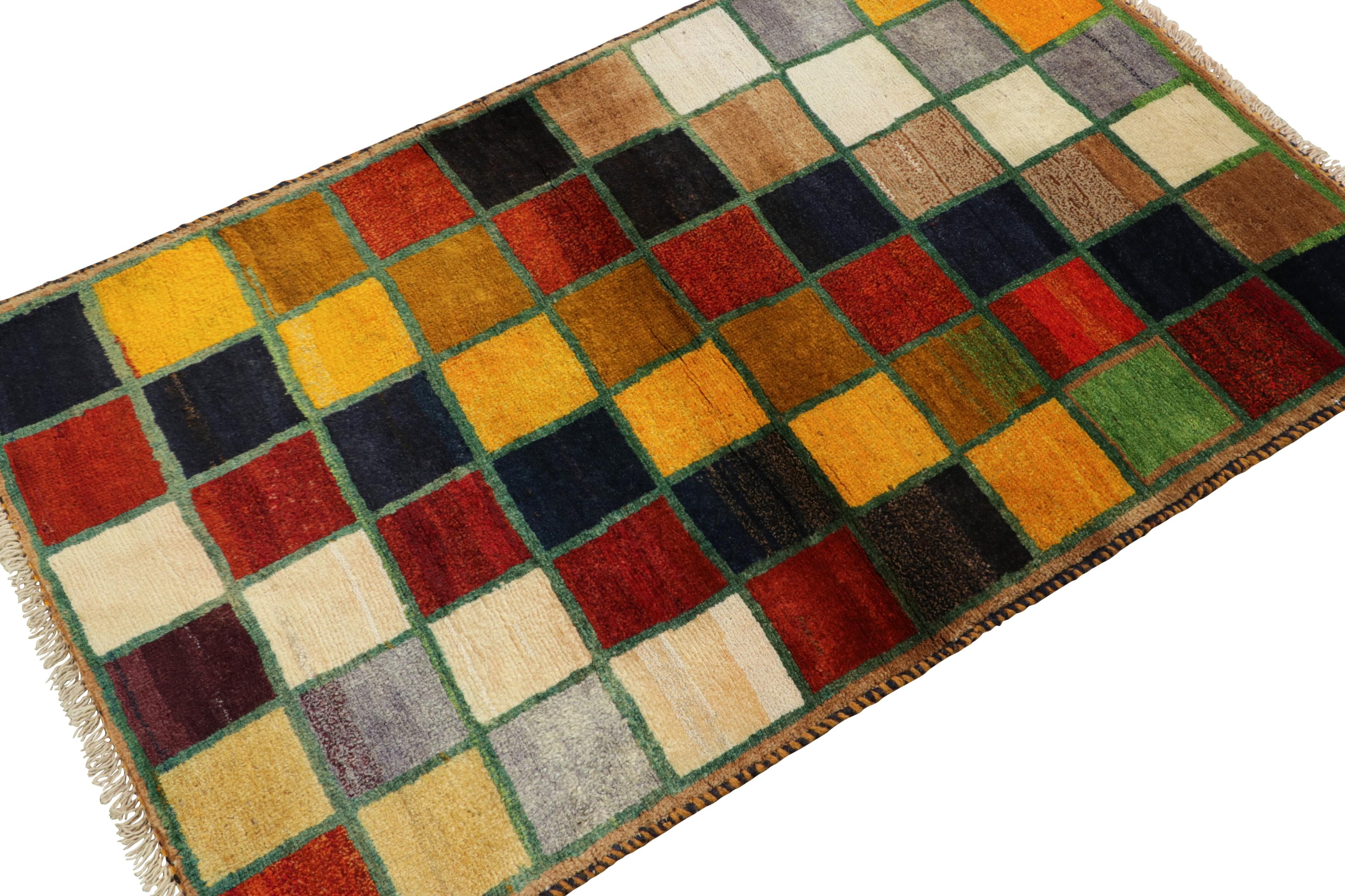 Hand-Knotted Vintage Gabbeh Turkish Rug with Polychromatic Squared Pattern - Rug & Kilim For Sale