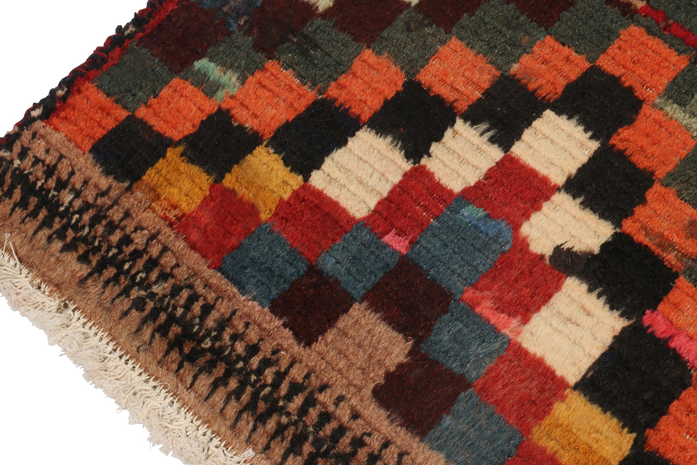 Hand-Knotted Vintage Gabbeh Tribal Rug in Polychromatic Geometric Pattern by Rug & Kilim For Sale