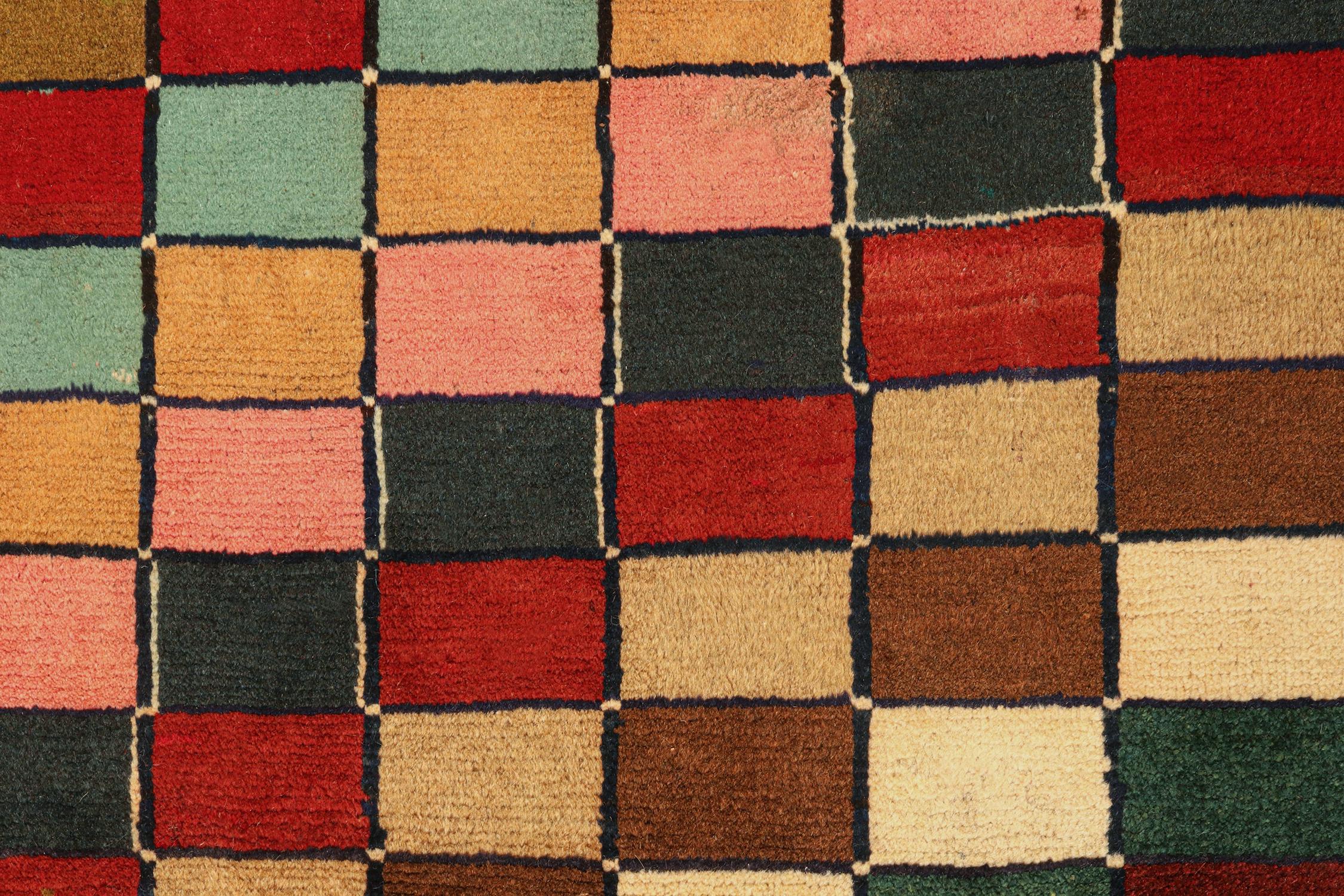 Mid-20th Century Vintage Gabbeh Tribal Rug in Polychromatic Geometric Pattern by Rug & Kilim For Sale