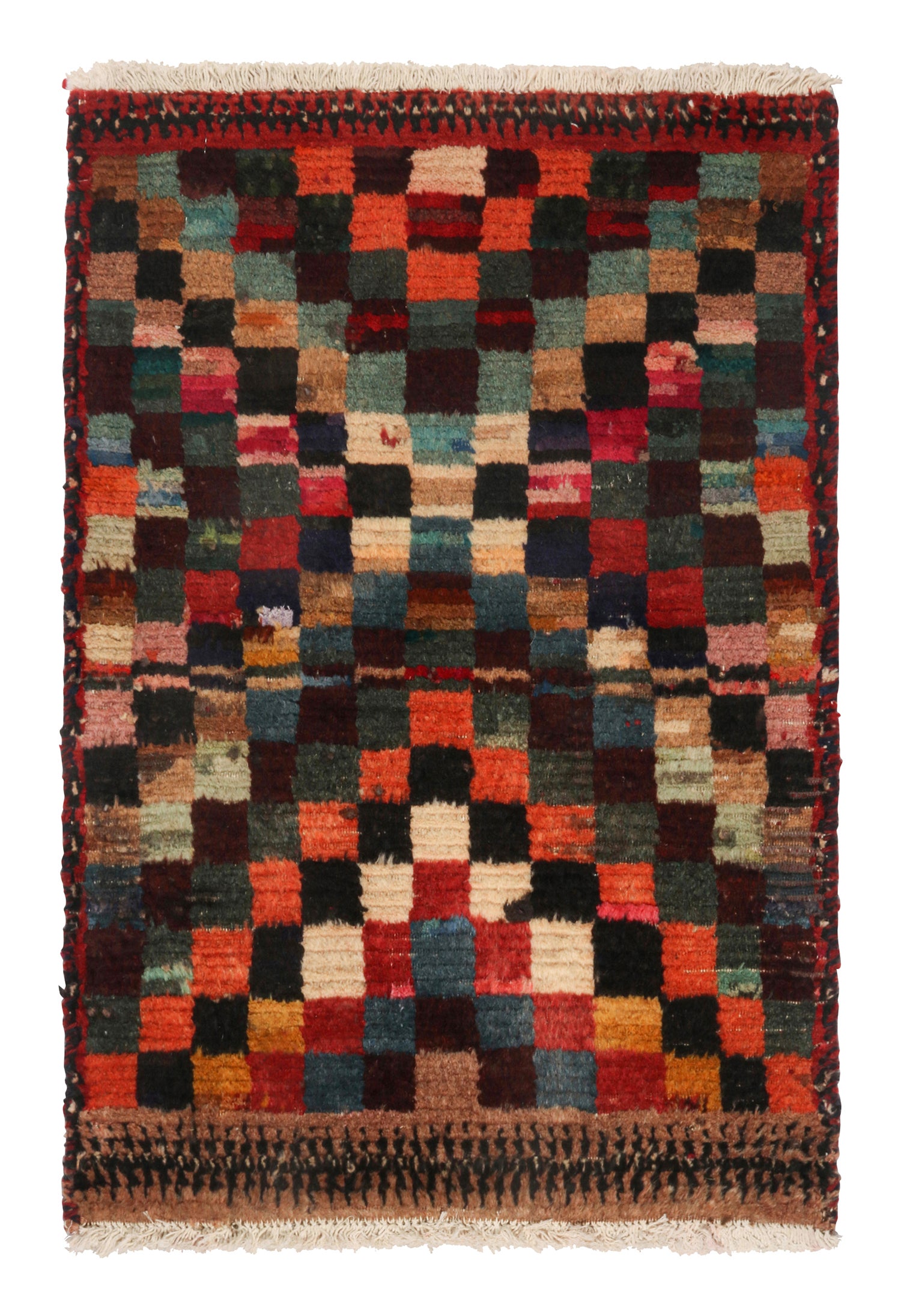 Gabbeh Tribal Teppich im Vintage-Stil mit polychromem geometrischem Muster von Teppich & Kelim