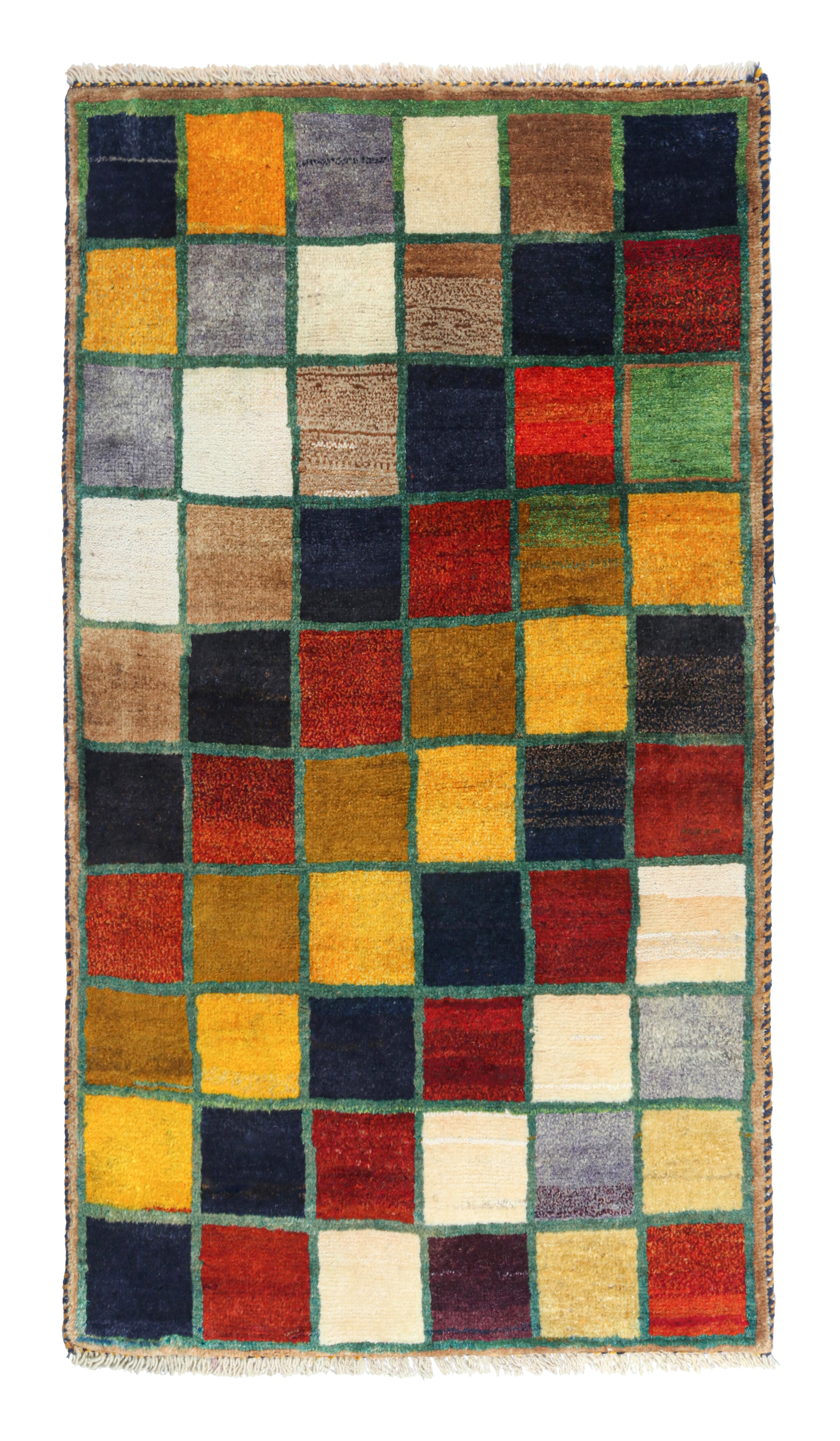 Vintage Gabbeh Tribal Rug in Polychromatic Geometric Pattern by Rug & Kilim For Sale